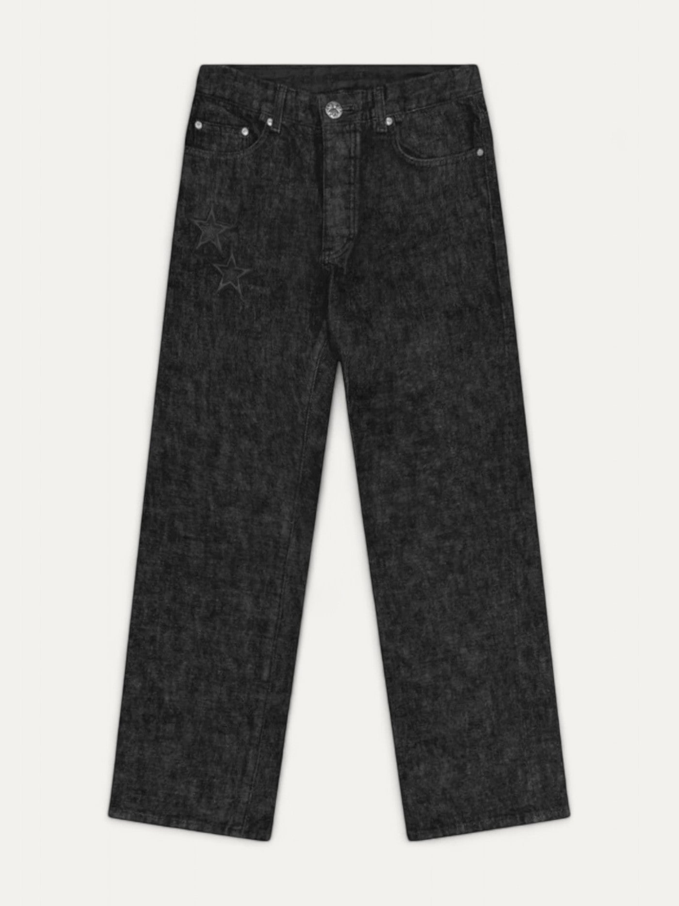 Chrome Hearts Black Star Leather Patch Dark Grey Jeans