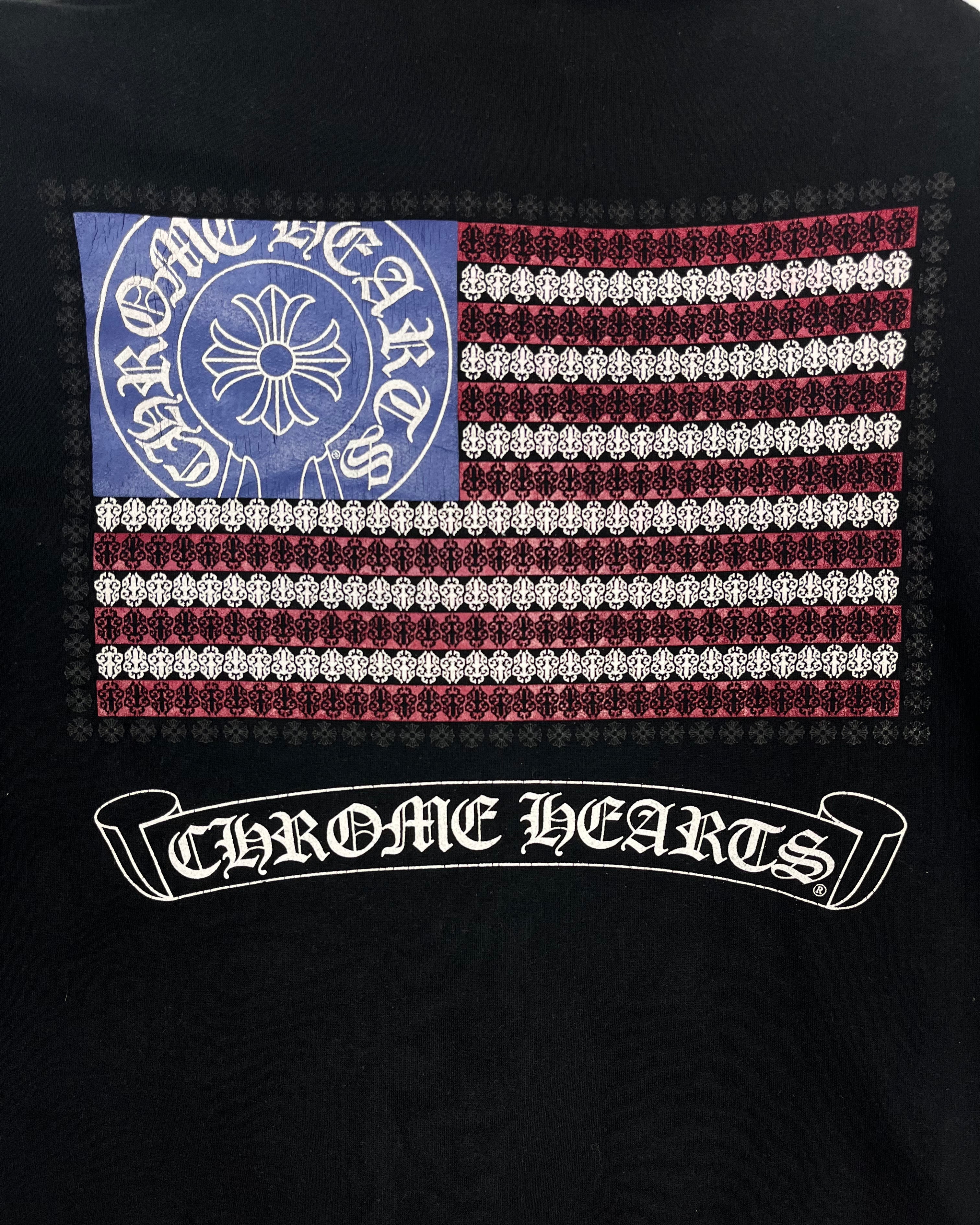 Chrome Hearts Black USA Flag Thermal Zip Up Logo Hoodie