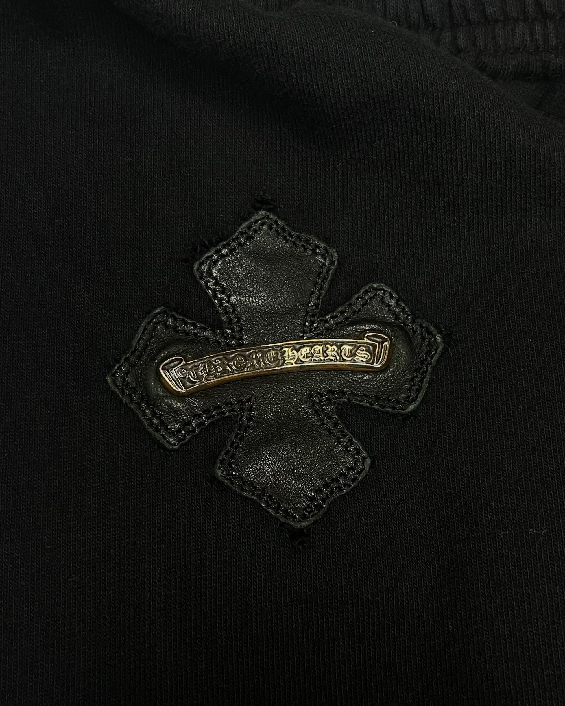 Chrome Hearts Black Leather Cross Patch Sweatpants