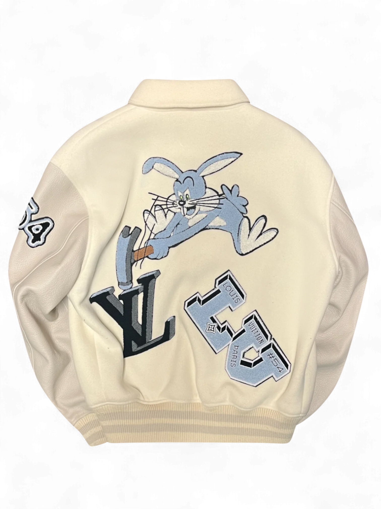 Louis Vuitton Multi Patches Mixed Leather Milky Cream Bunny Varsity Blouson