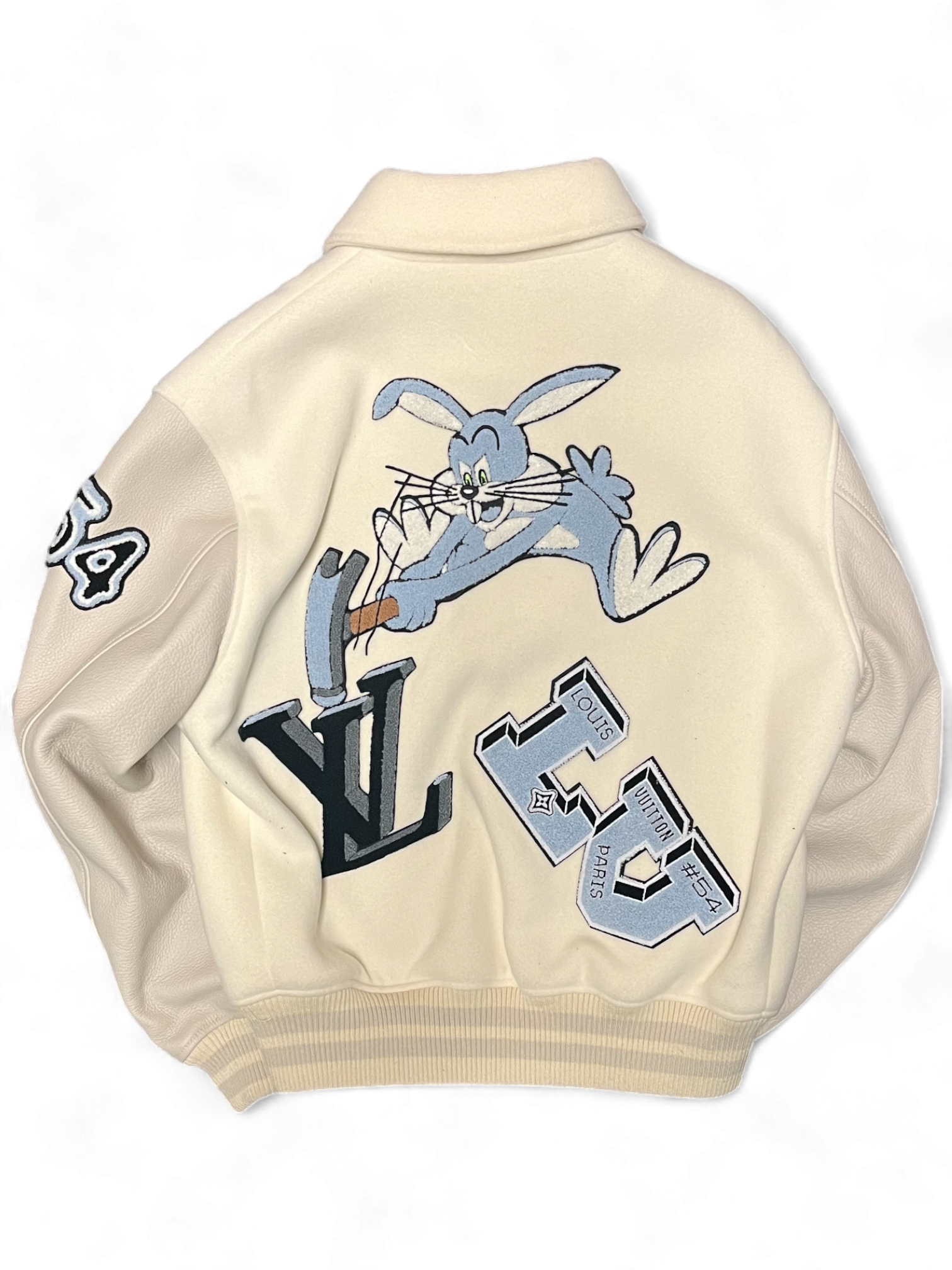 Louis Vuitton Multi Patches Mixed Leather Milky Cream Bunny Varsity Blouson