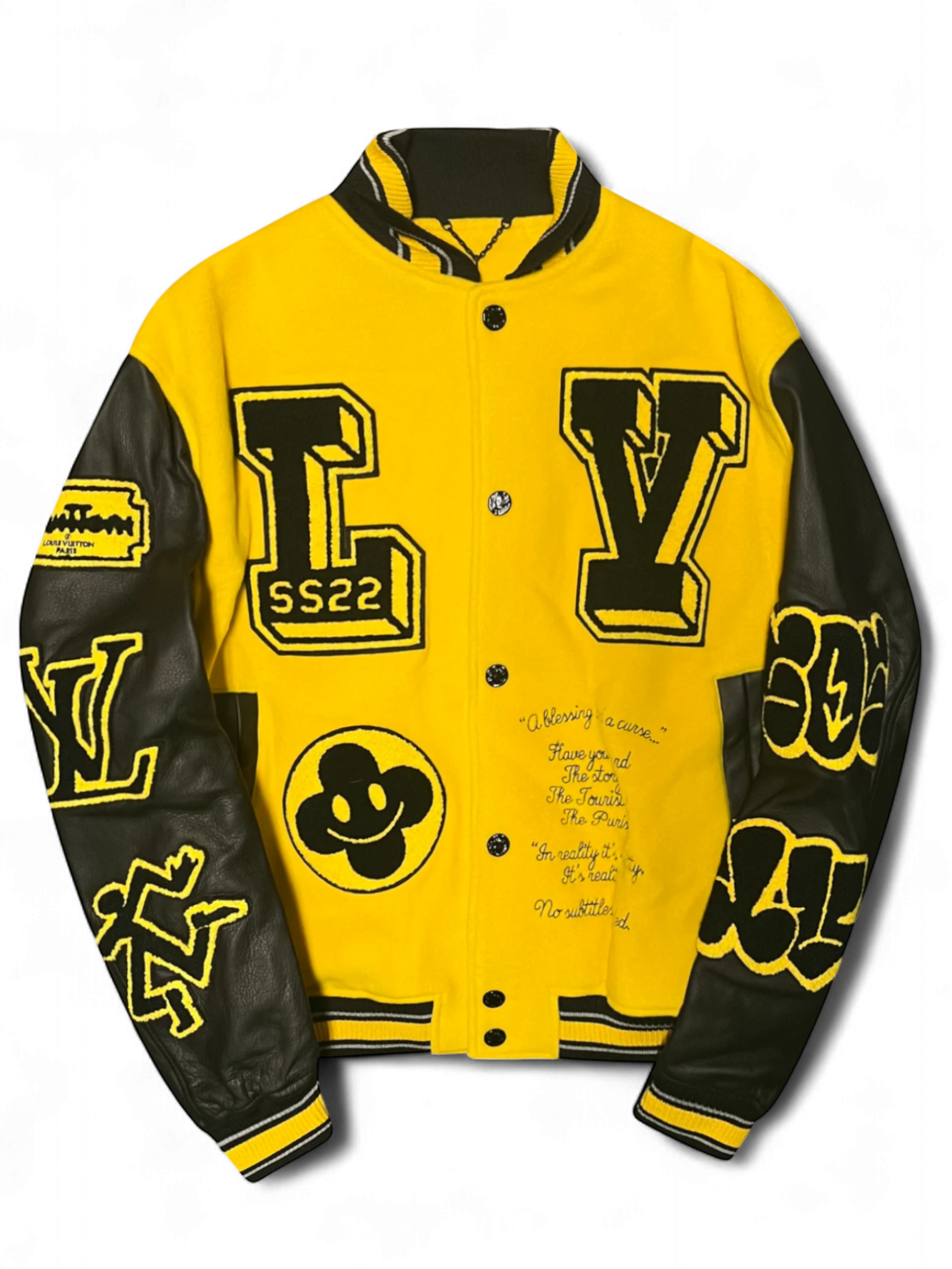 Louis Vuitton Black Yellow Leather Embroidered Varsity