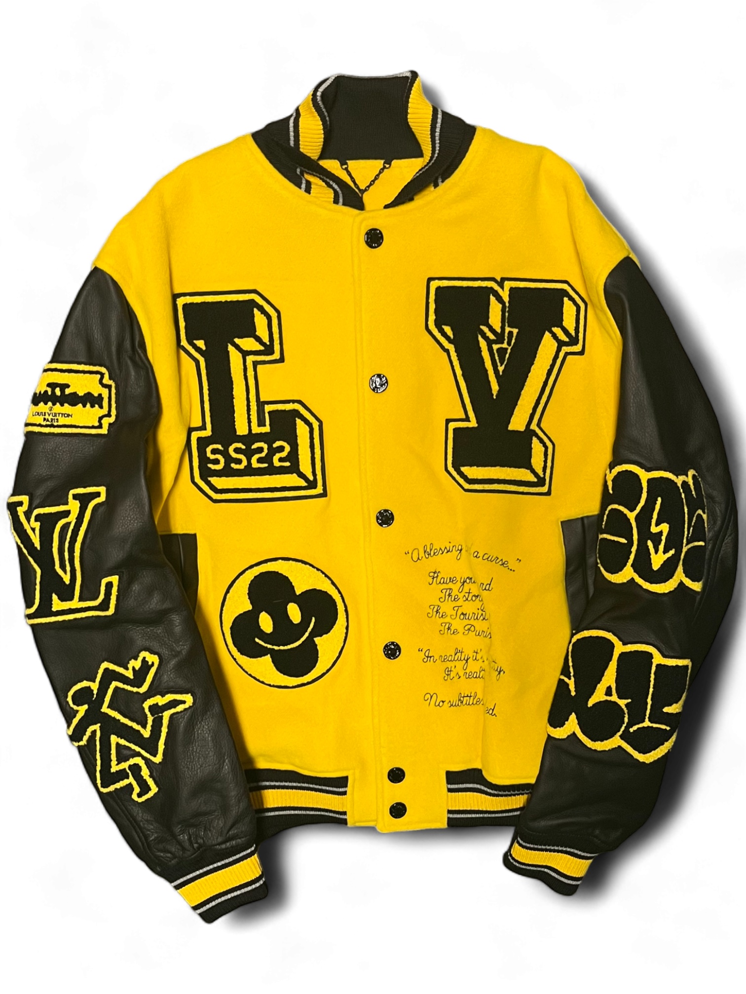 Louis Vuitton Black Yellow Leather Embroidered Varsity
