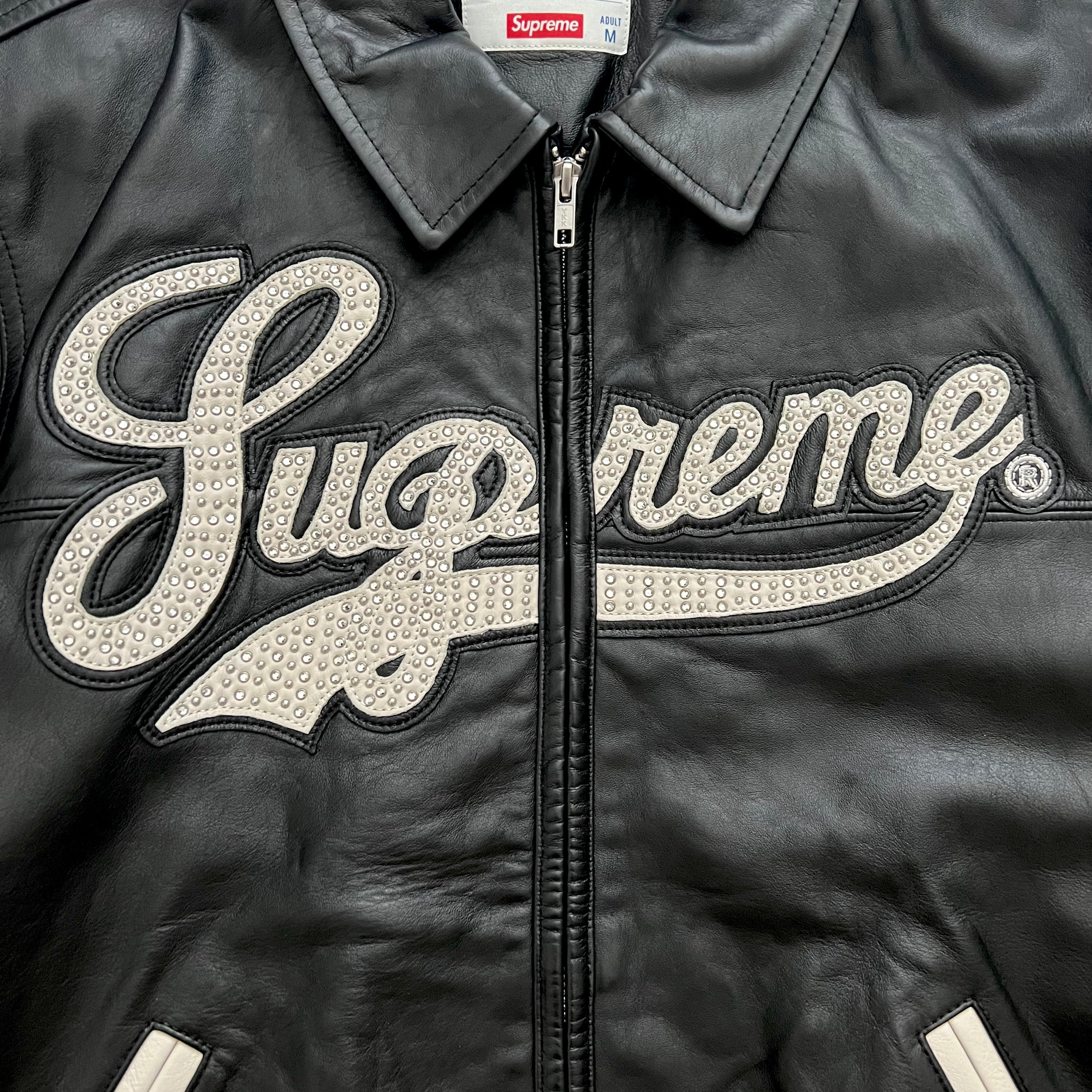 2016 Supreme Black Uptown Studded Leather Varsity Jacket