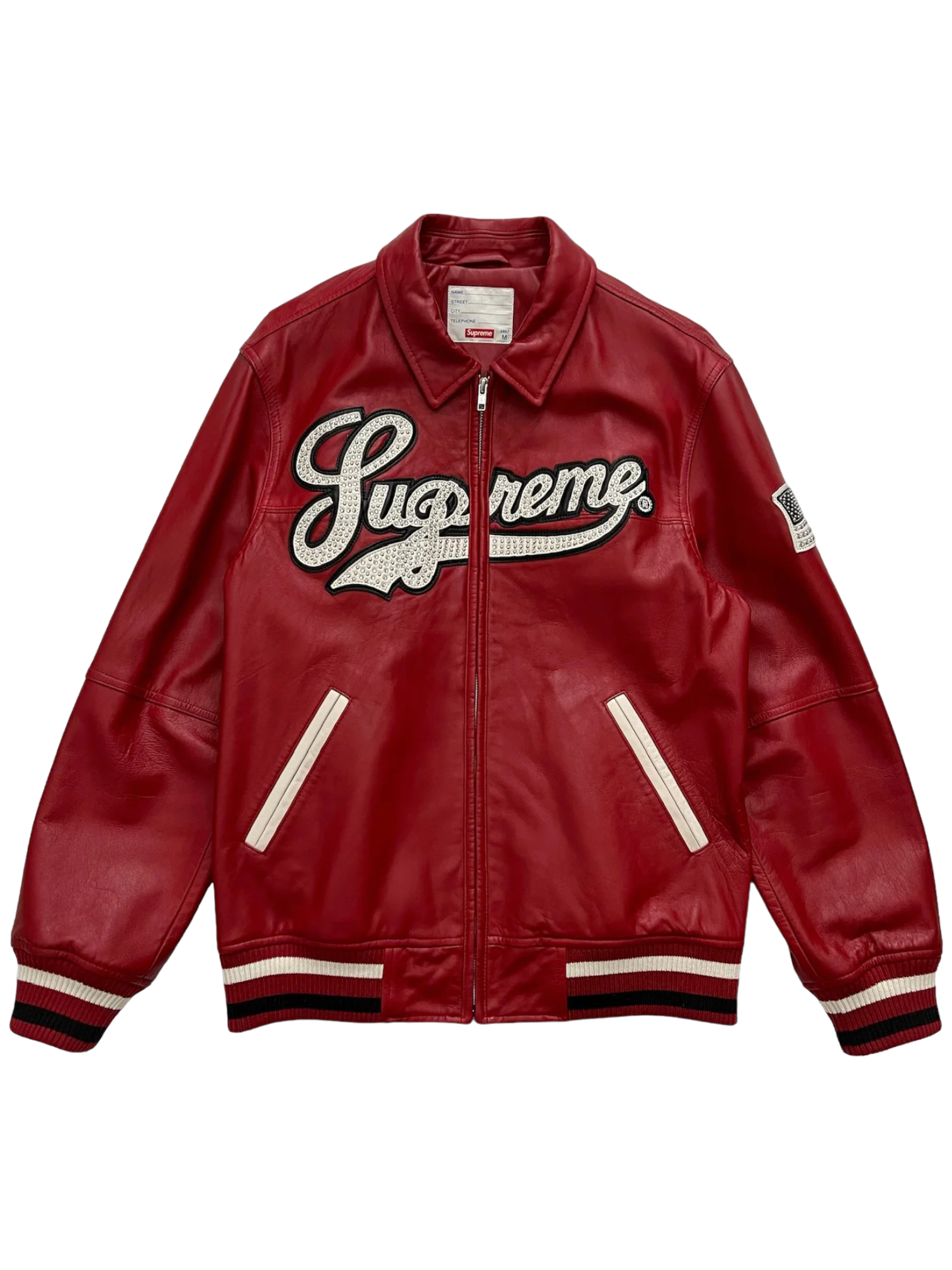 2016 Supreme Red Uptown Studded Leather Varsity Jacket