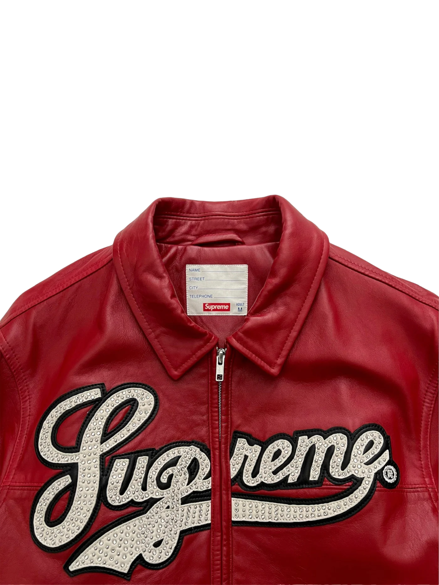 2016 Supreme Red Uptown Studded Leather Varsity Jacket