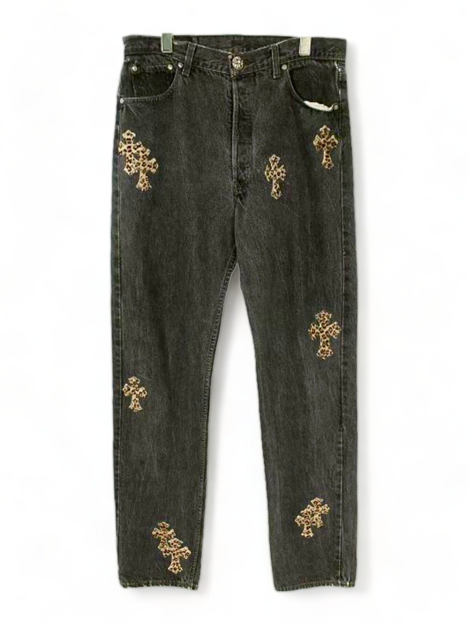 Chrome Hearts Leopard Cross Patch Black Denim Jeans