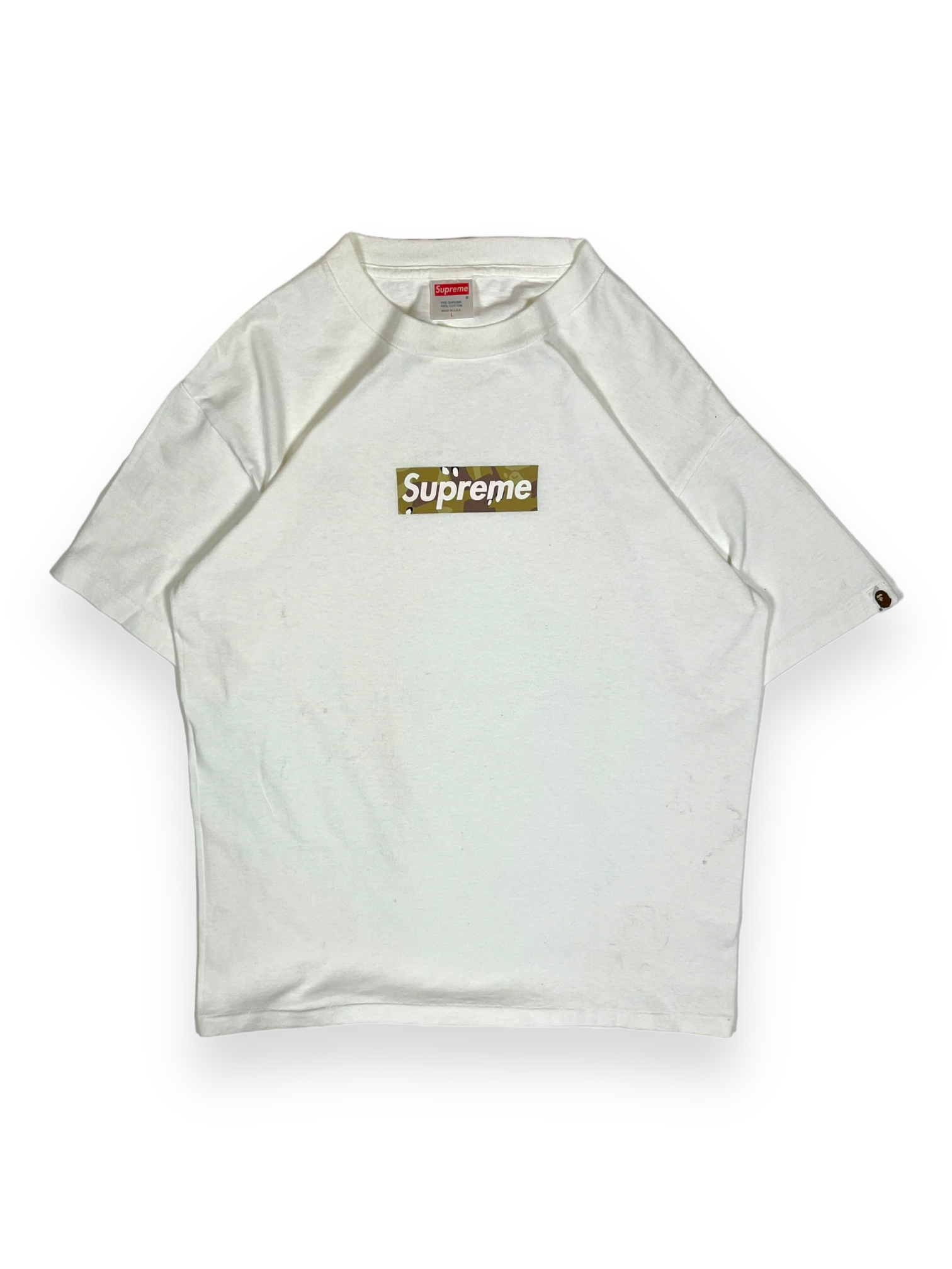 2001 Supreme Green Mustard BAPE Box Logo Tee