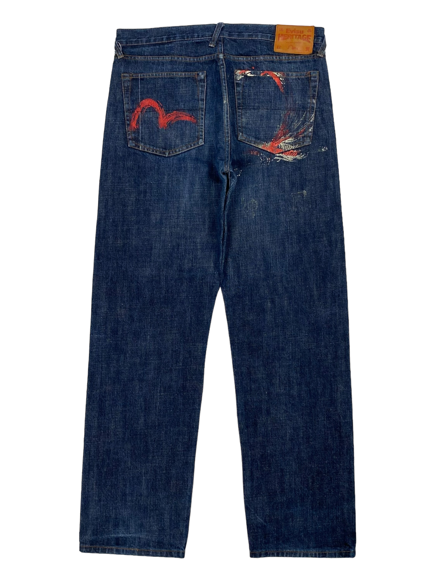 Evisu Navy Red Seagull Logo Heritage Jeans