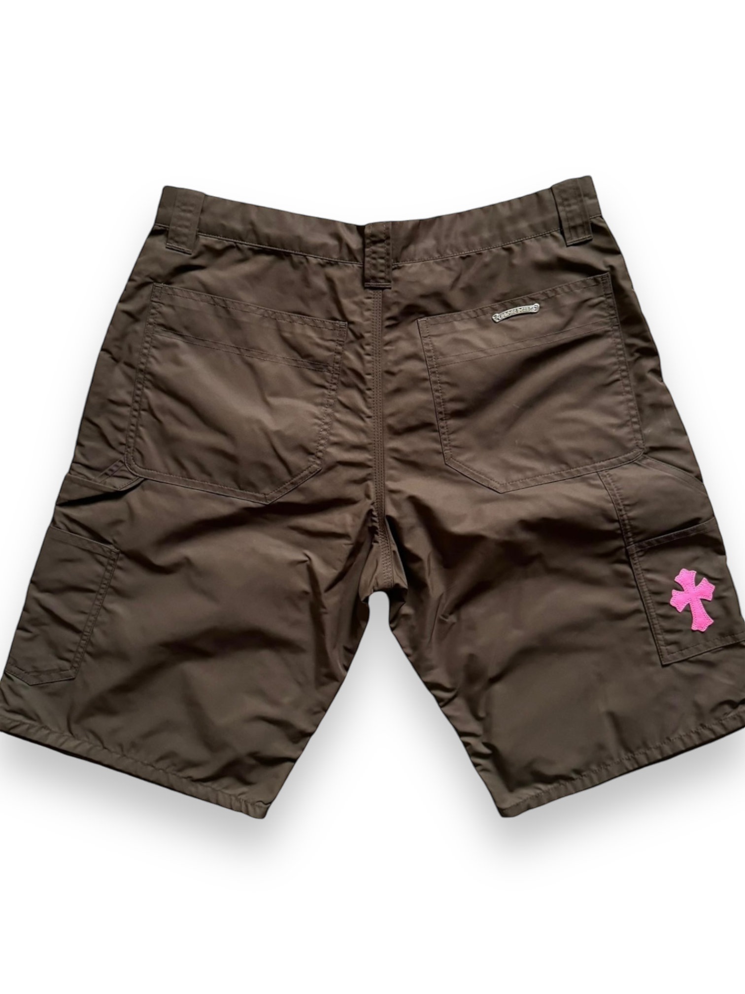 Chrome Hearts Brown Pink Cross Patch Leather Cargo Shorts