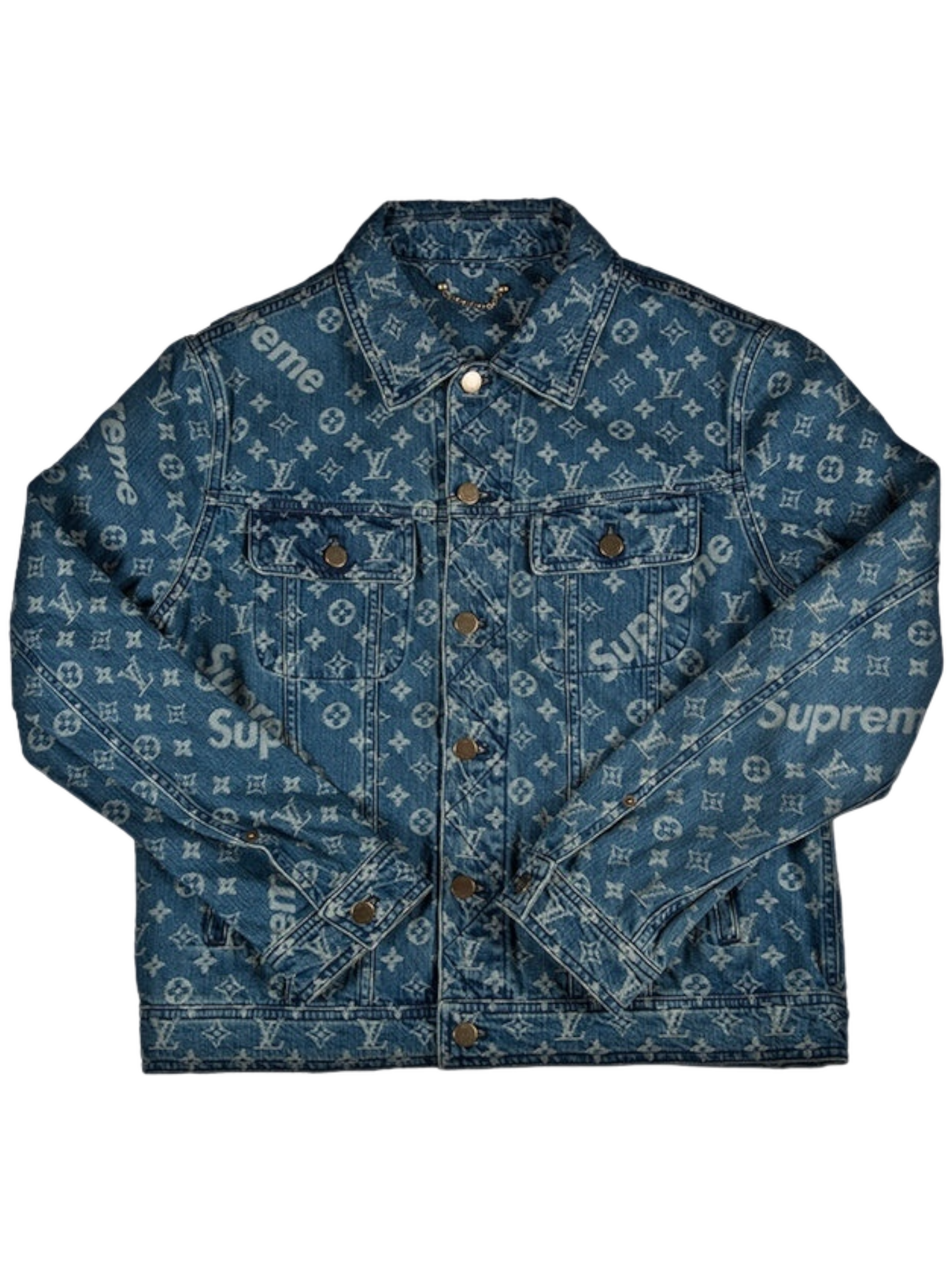 2017 Louis Vuitton X Supreme Jacquard Denim Trucker Jacket