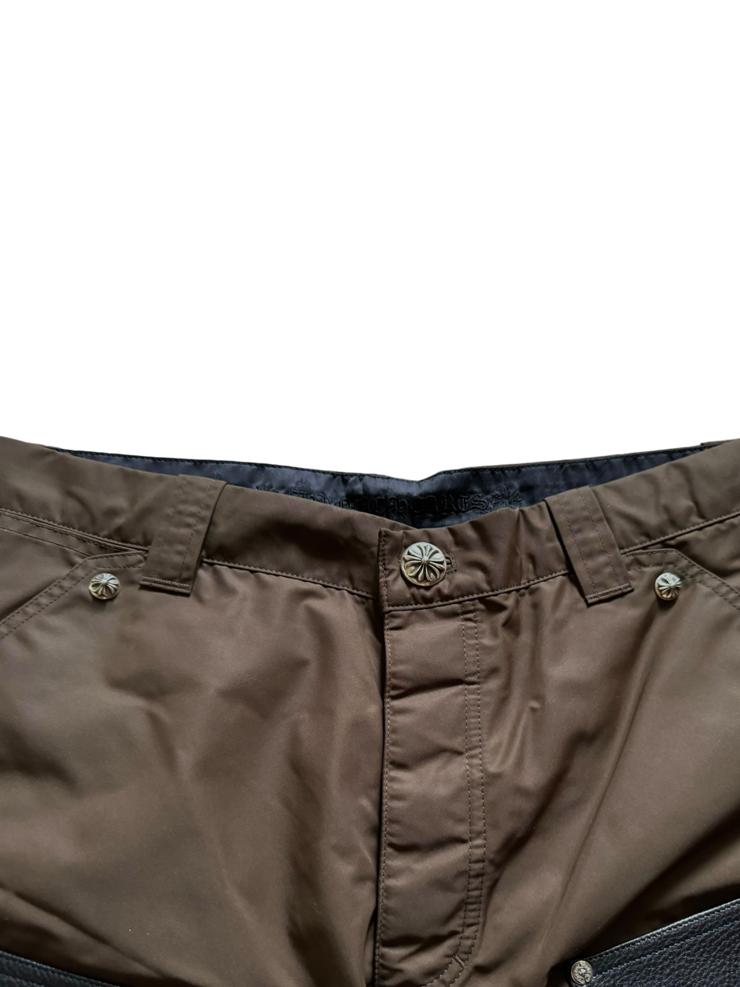 Chrome Hearts Brown Pink Cross Patch Leather Cargo Shorts