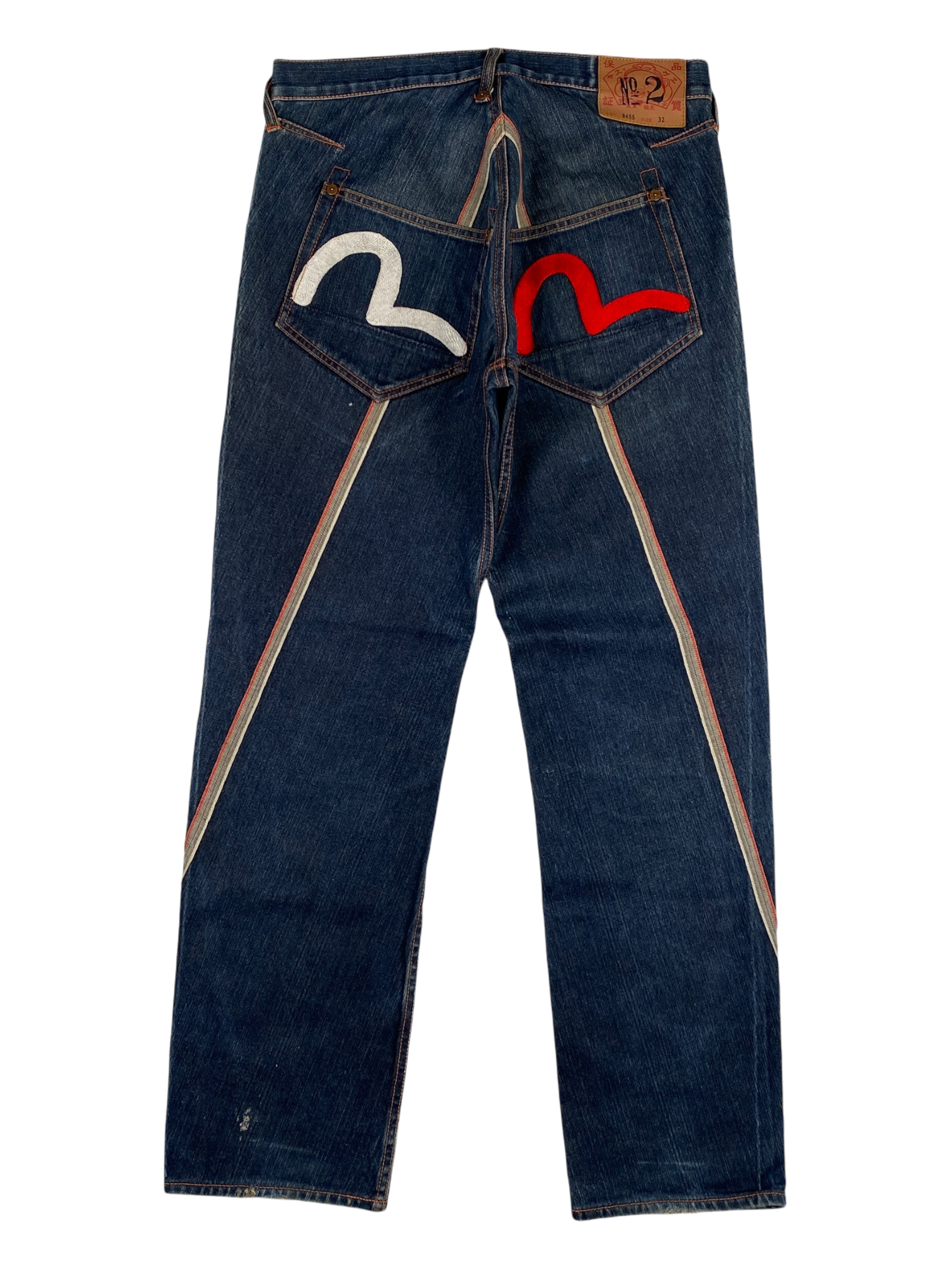 Evisu White Red Seagull Logo Navy Jeans