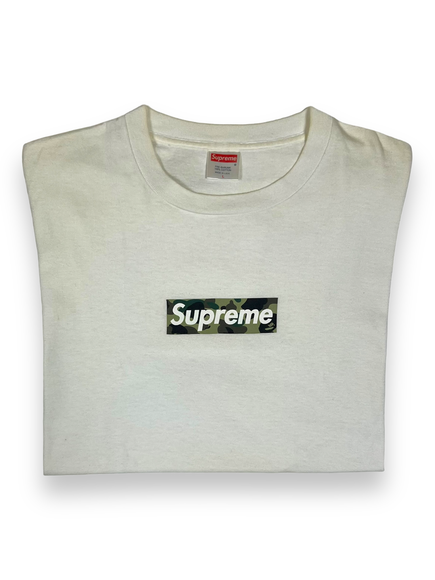 2002 Supreme Green BAPE Camo Box Logo Tee