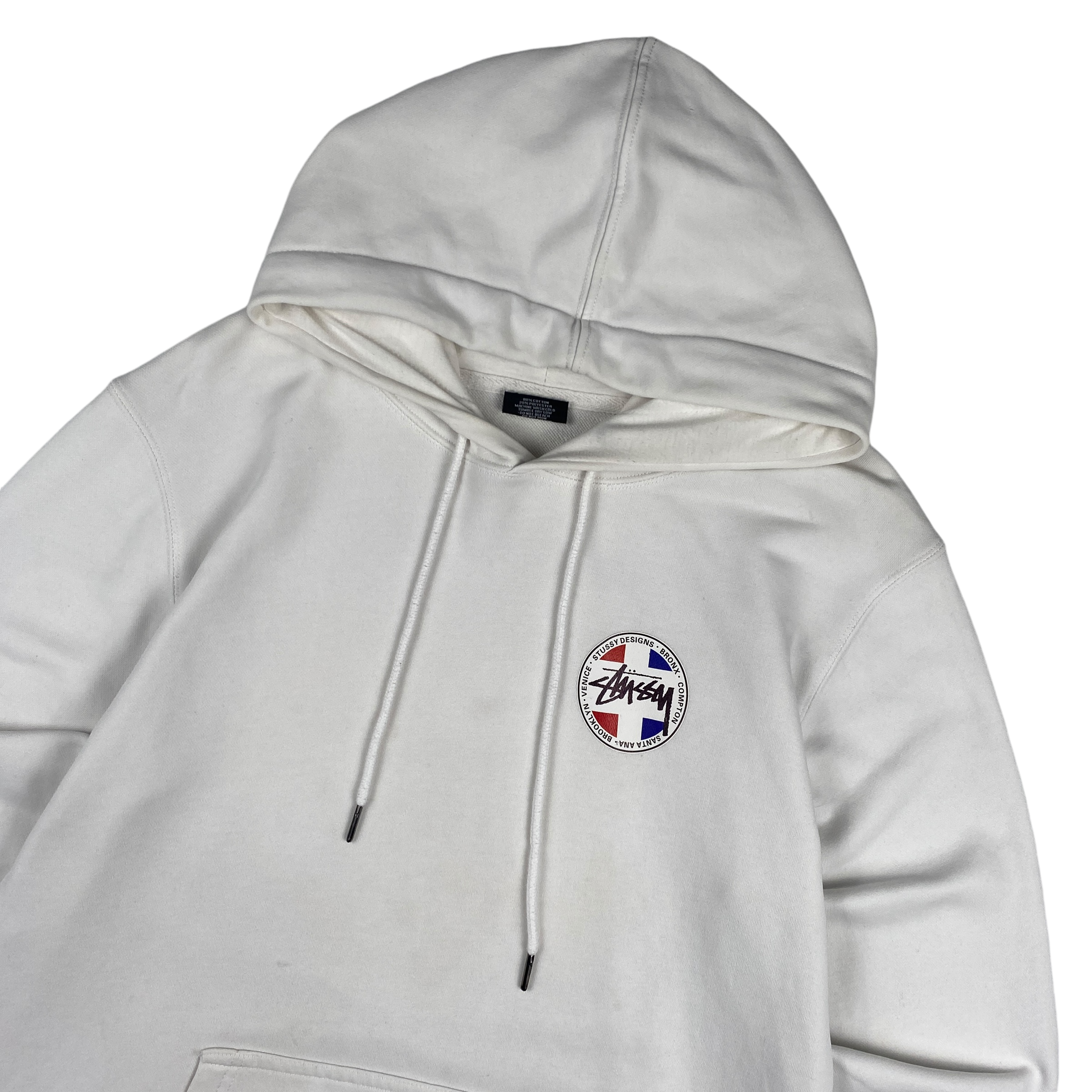 Stussy White Red Blue Logo Hoodie