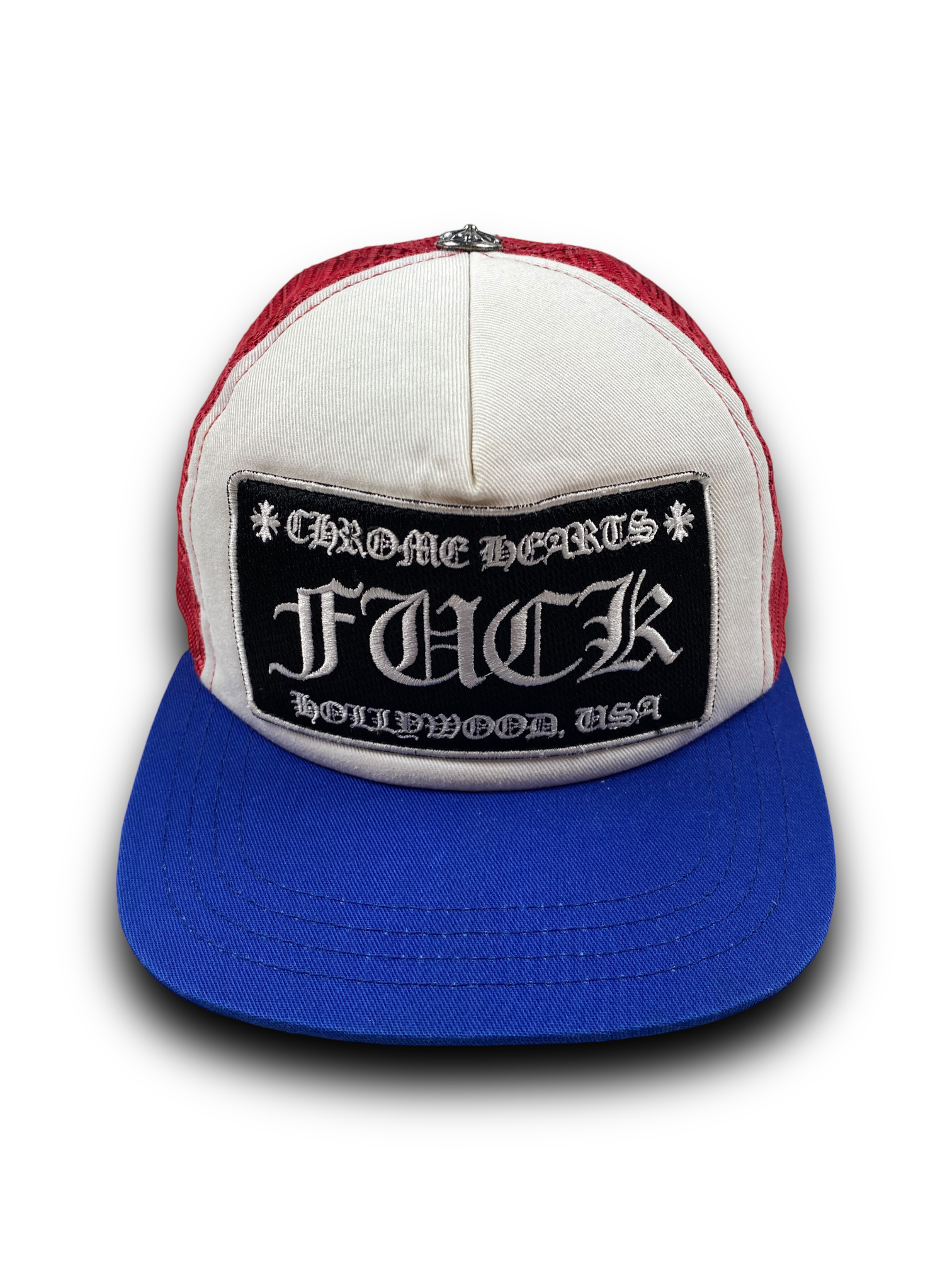 Chrome Hearts Blue Red Fuck Trucker Cap