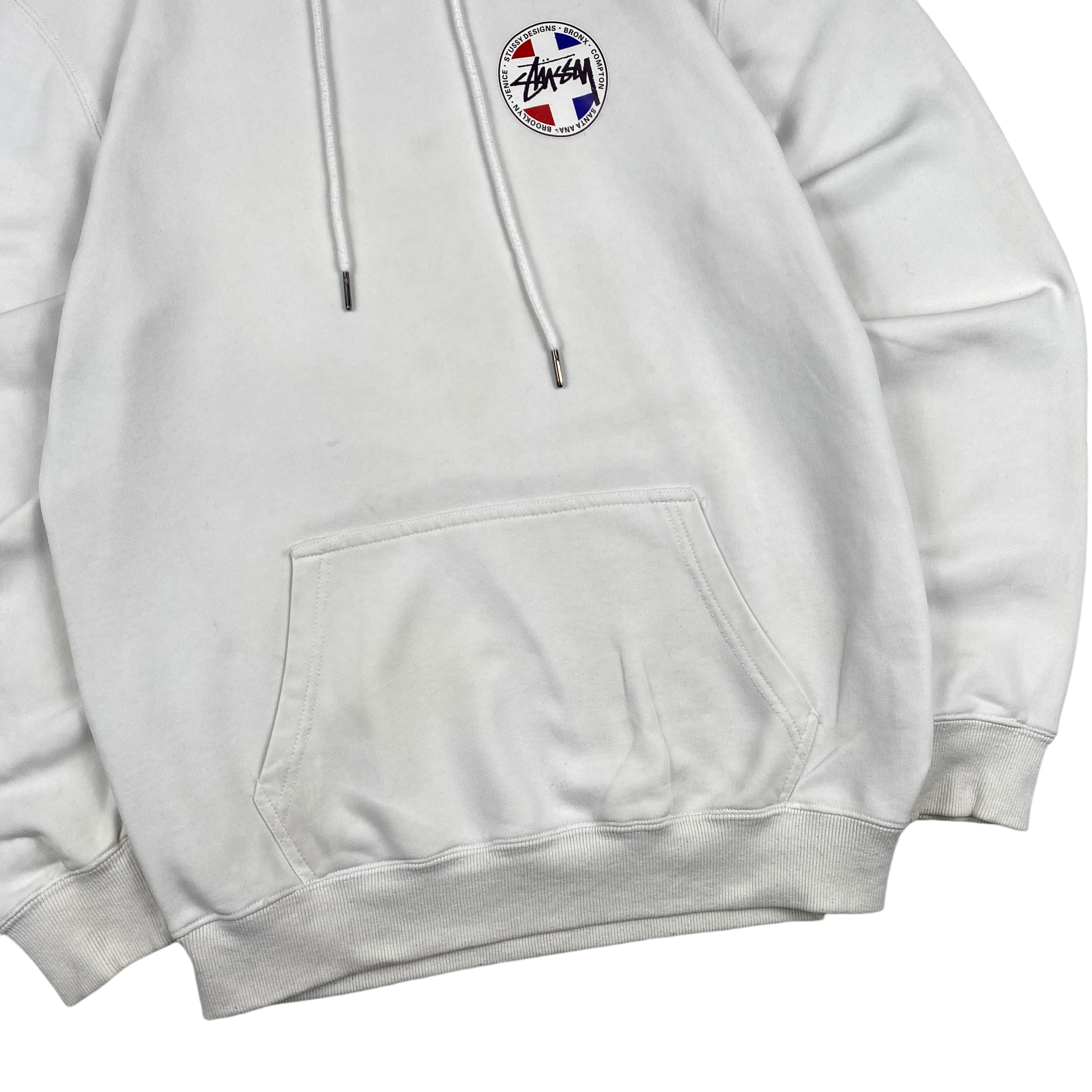 Stussy White Red Blue Logo Hoodie