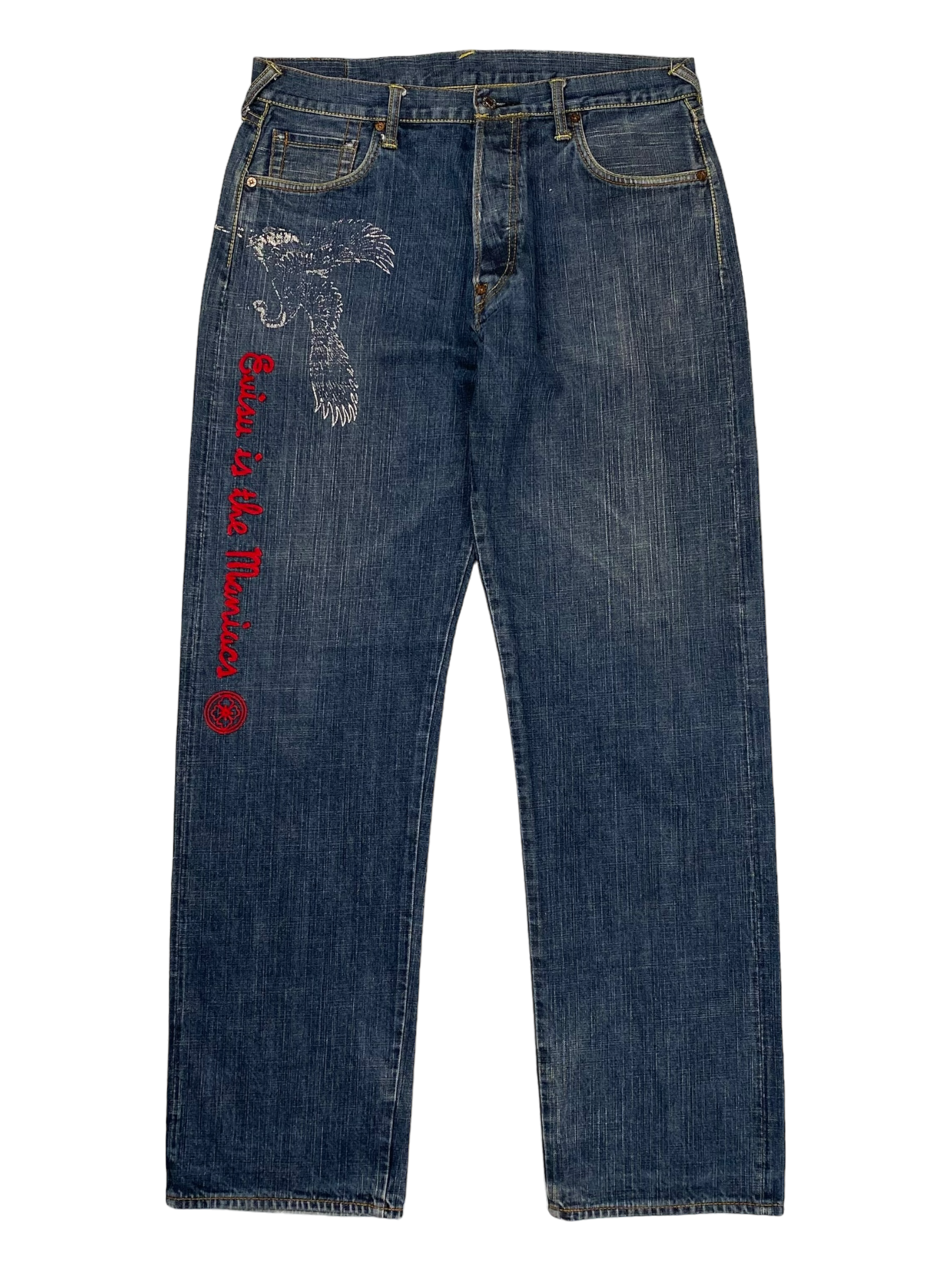 Evisu Navy Red Seagull Logo Jeans