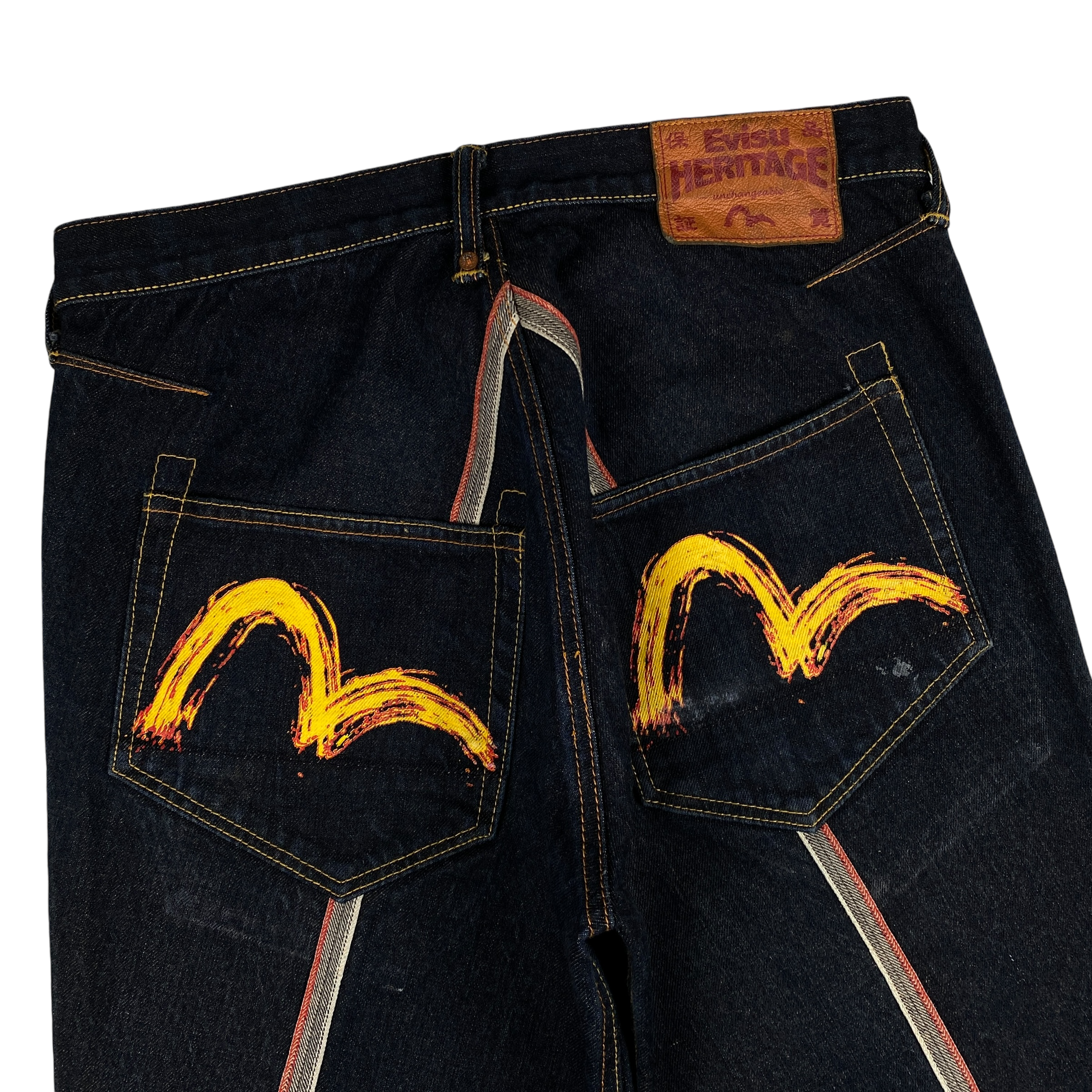 Evisu Yellow Seagull Logo Navy Jeans