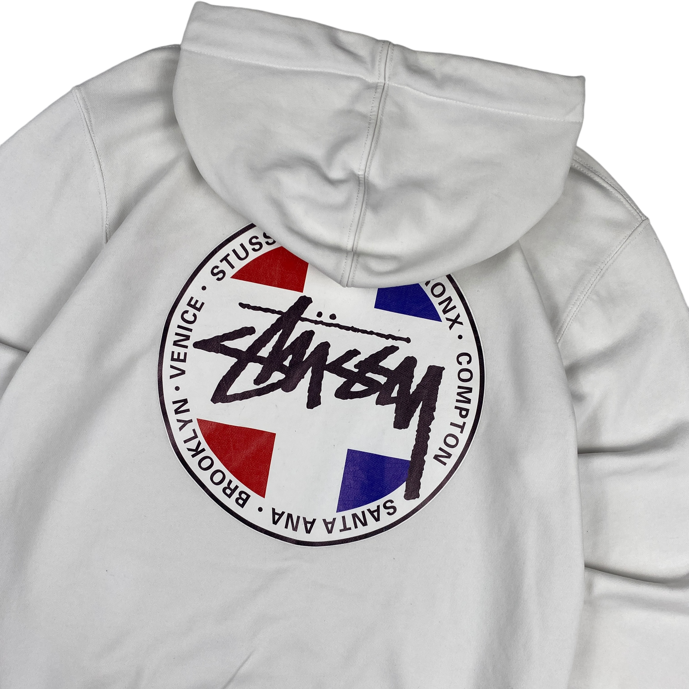 Stussy White Red Blue Logo Hoodie