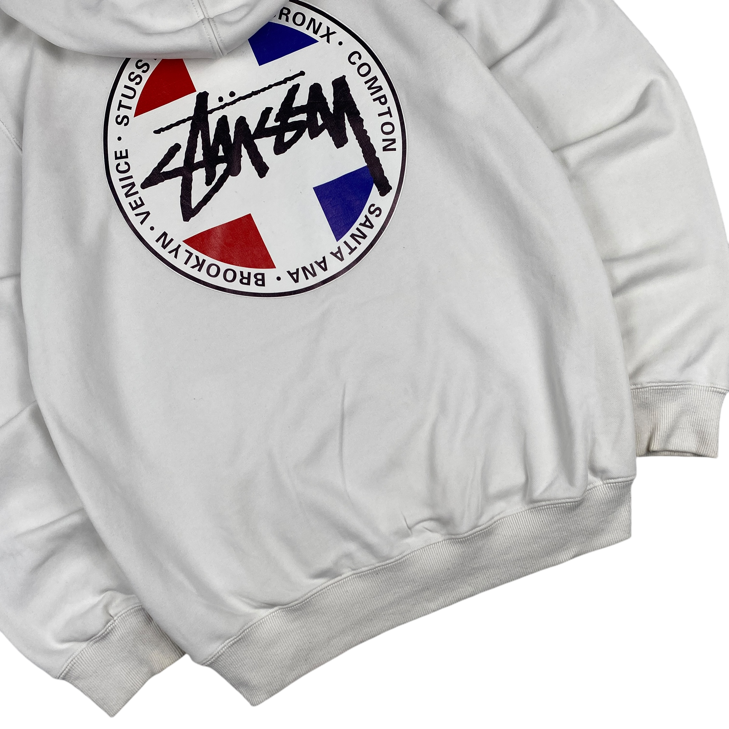 Stussy White Red Blue Logo Hoodie