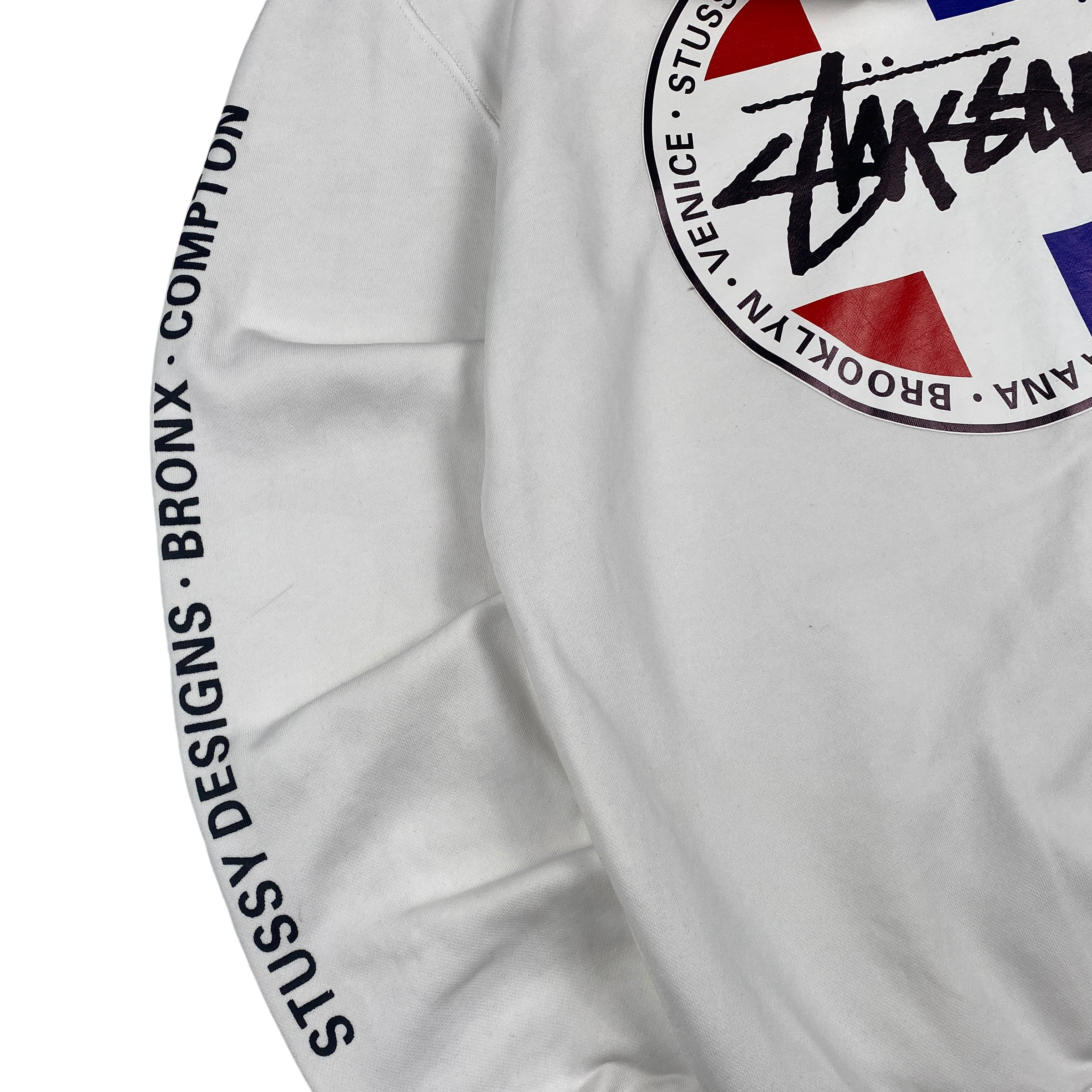 Stussy White Red Blue Logo Hoodie