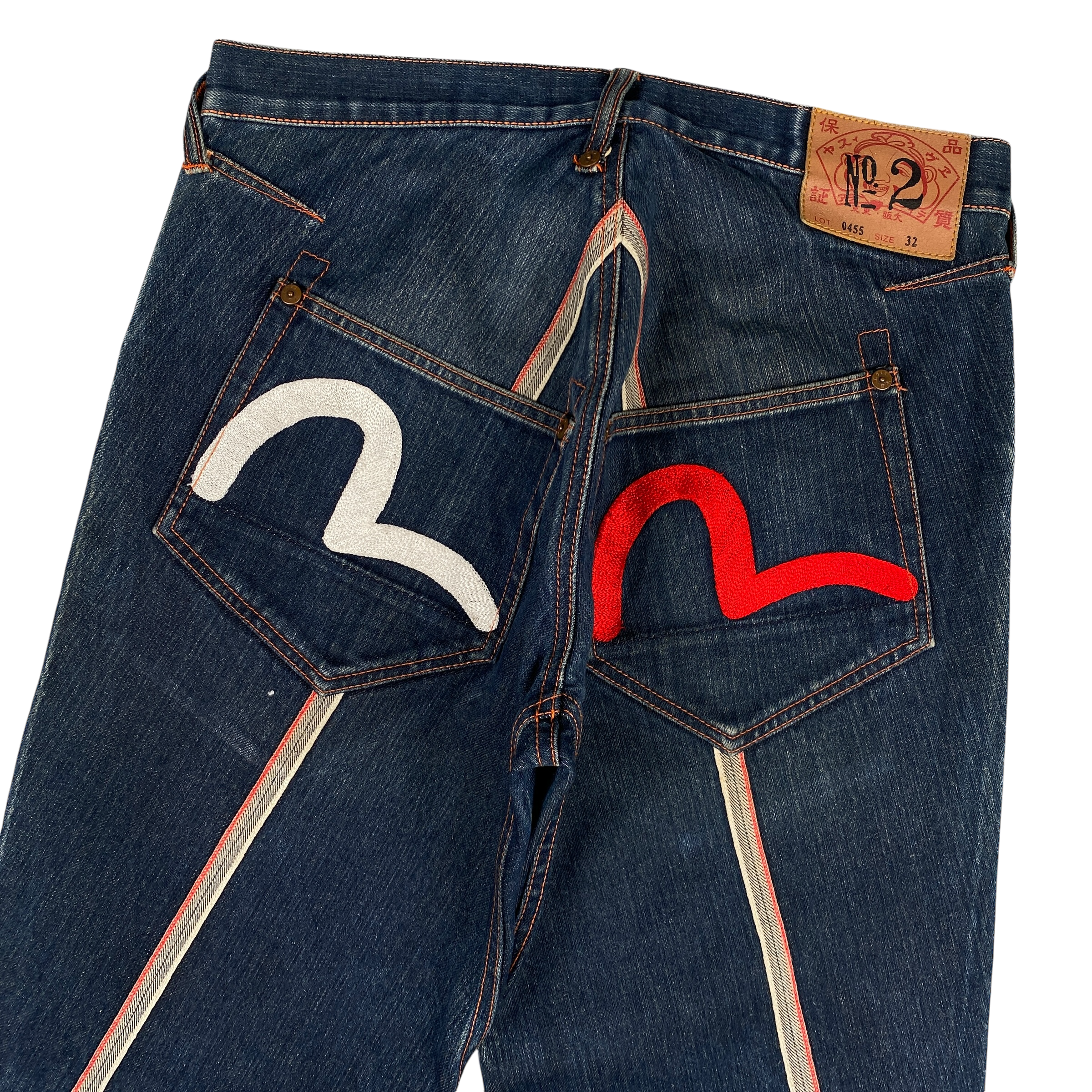 Evisu White Red Seagull Logo Navy Jeans