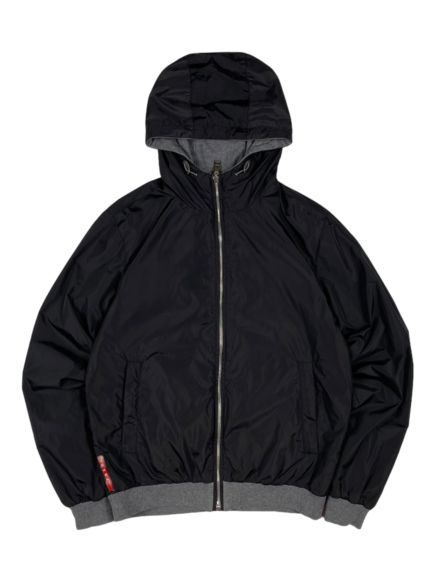 Prada Black Grey Linea Rossa Reversible Fleece Jacket