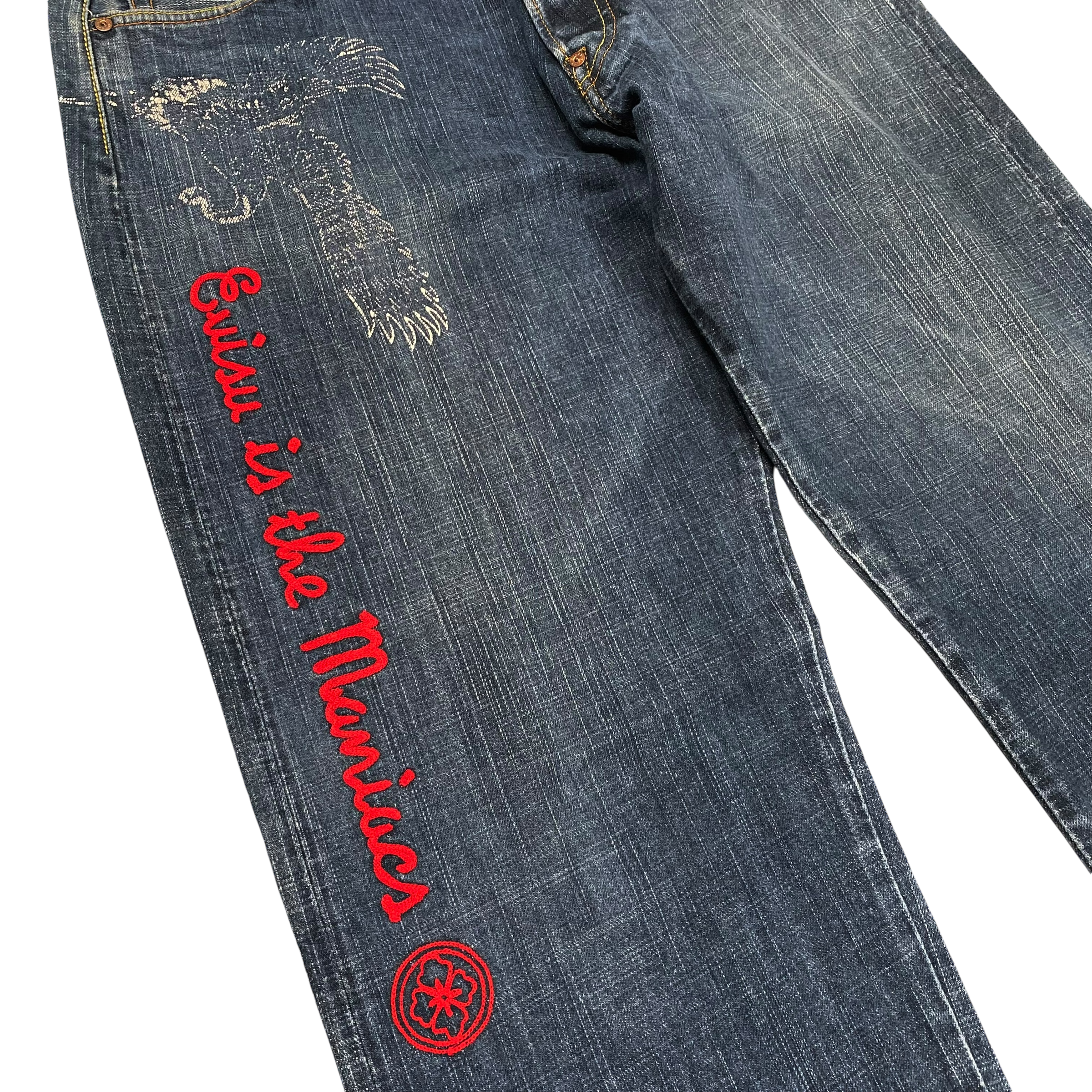 Evisu Navy Red Seagull Logo Jeans