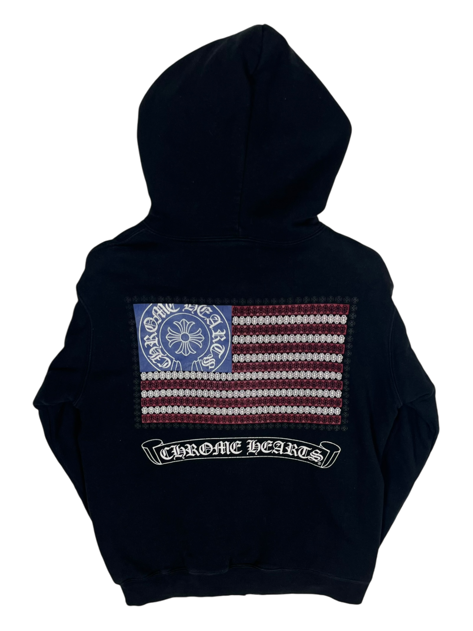 Chrome Hearts Black USA Flag Thermal Zip Up Logo Hoodie