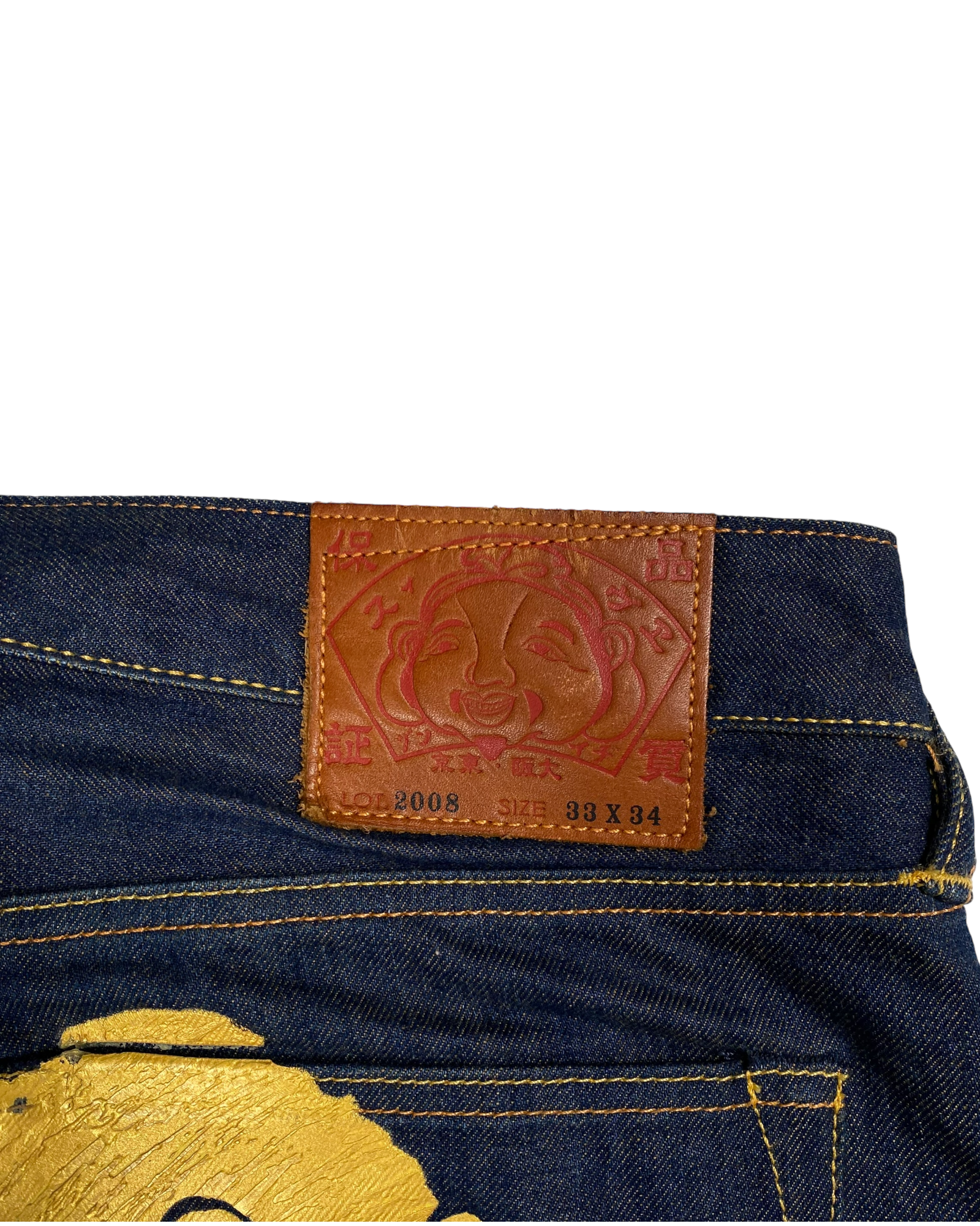 Evisu Diacock Yellow Navy Jeans