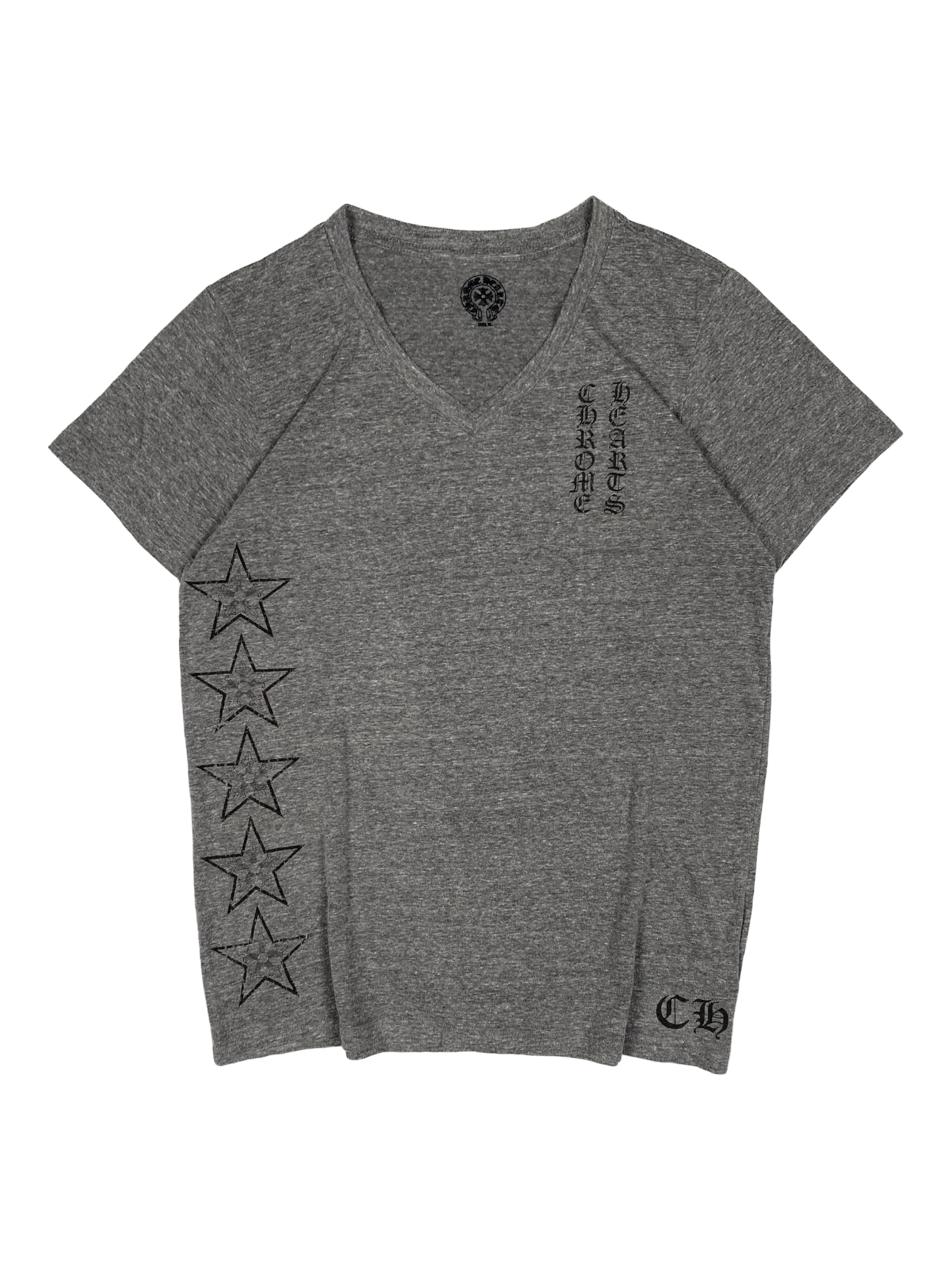 Chrome Hearts Grey V Neck Stars Logo Tee