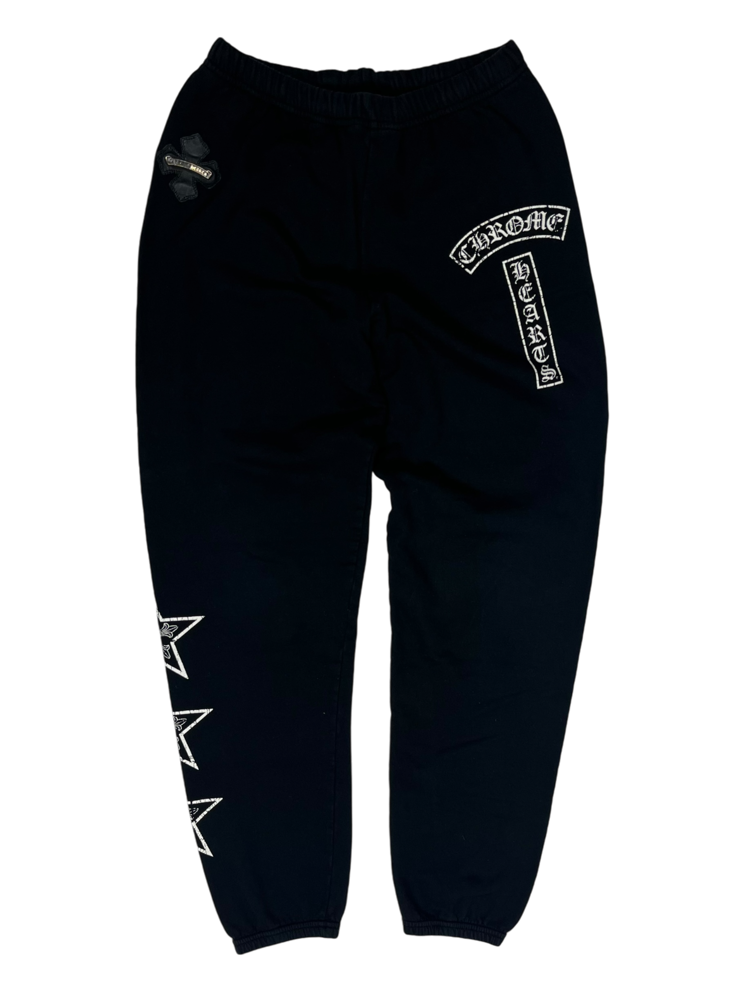 Chrome Hearts Black Leather Cross Patch Sweatpants