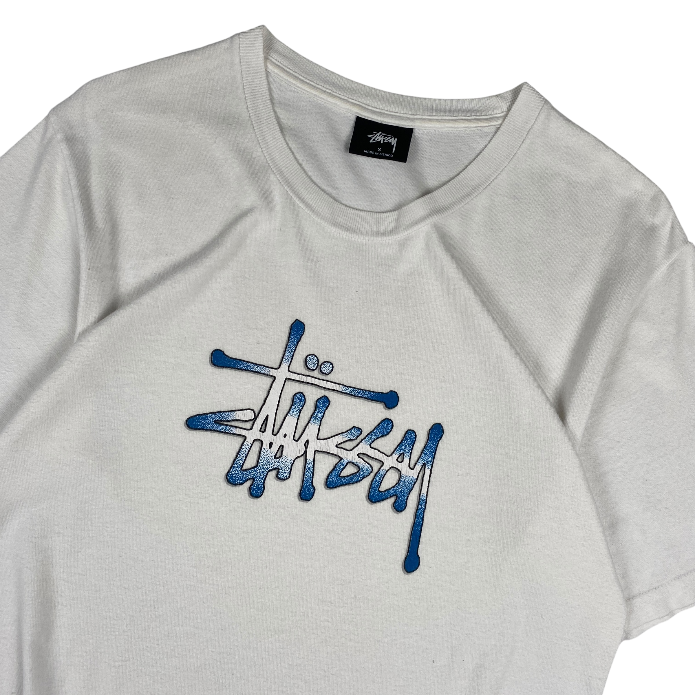 Stussy White Blue Logo Tee