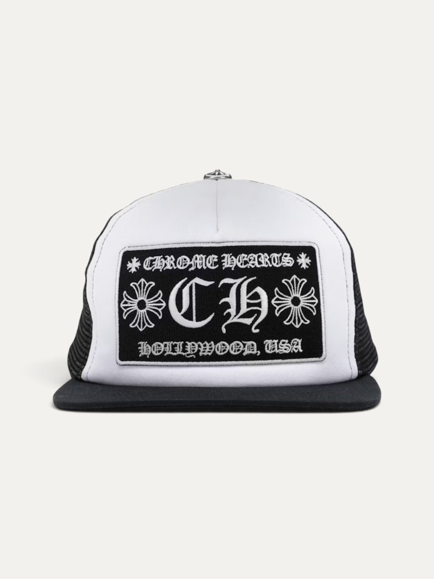 Chrome Hearts CH Hollywood Black White Trucker Cap