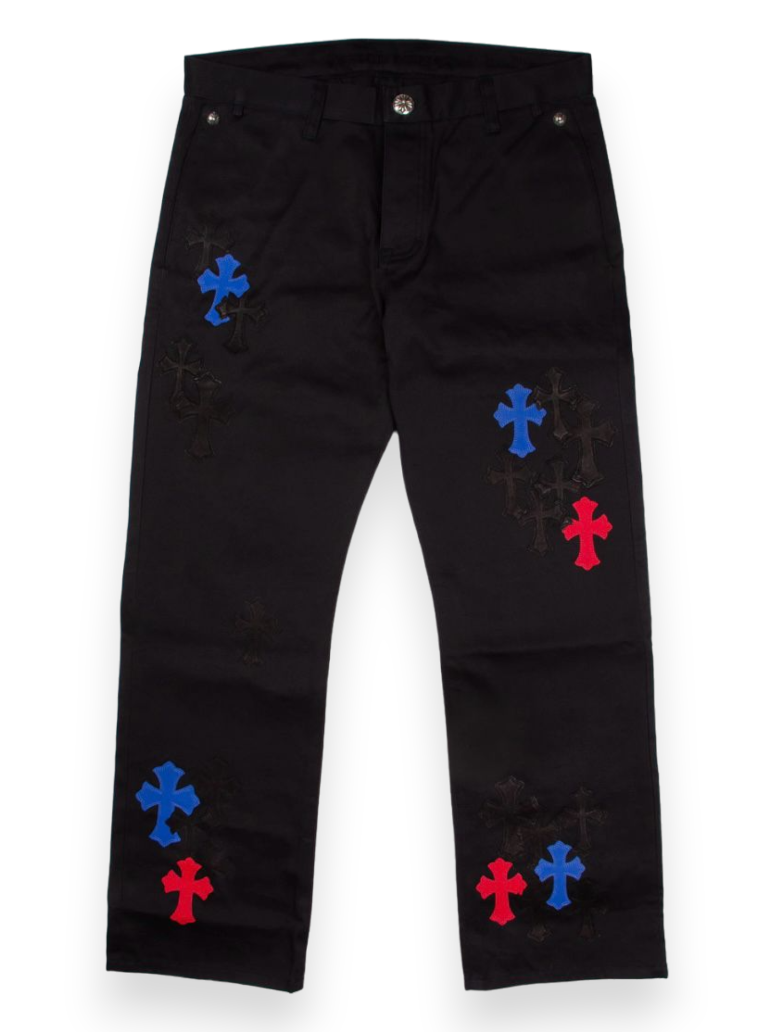 Chrome Hearts Blue Red Cross Patch Black Chinos