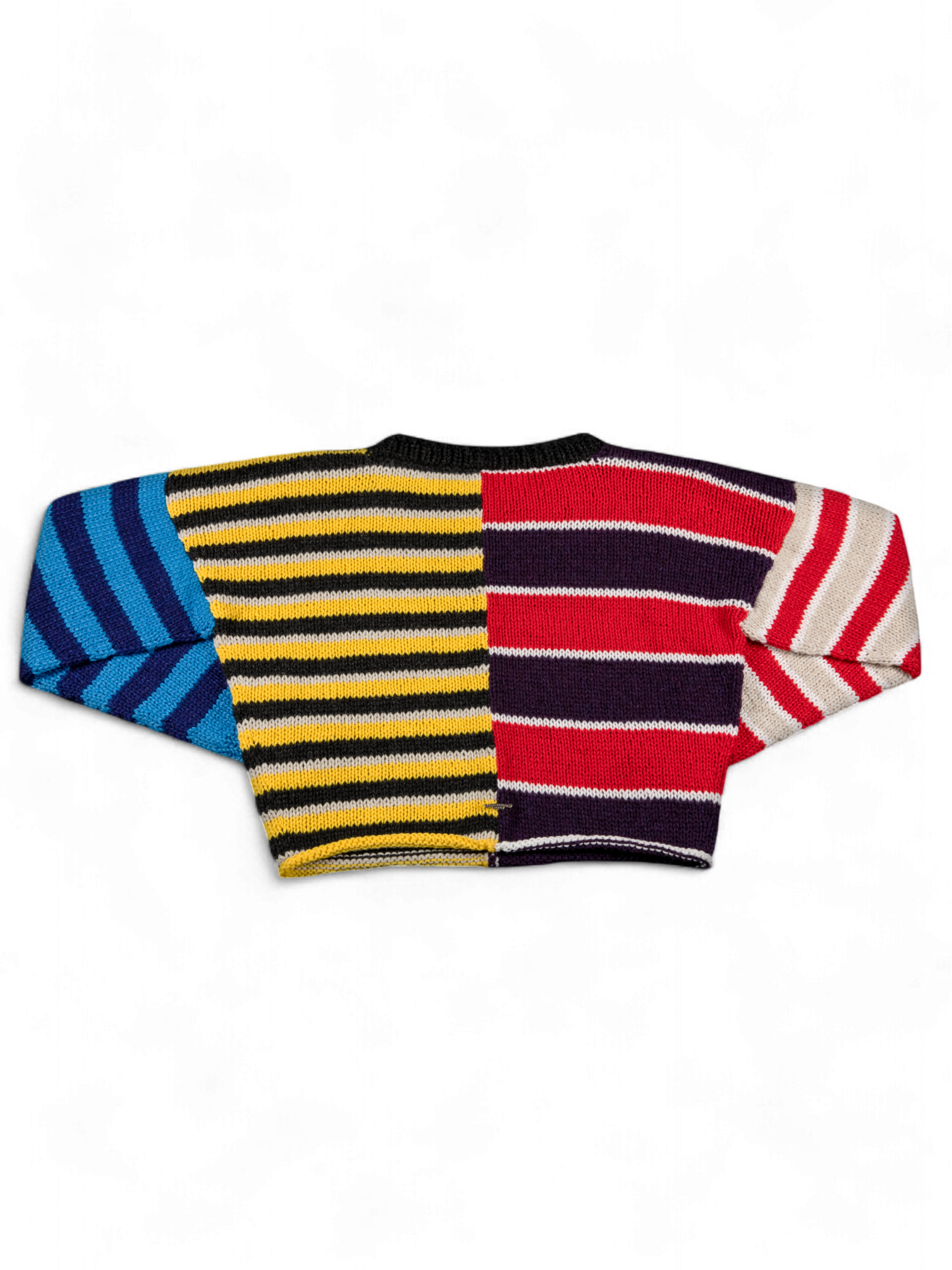 Chrome Hearts Cashmere Striped Patchwork Blue Cross Leather Short Sweater