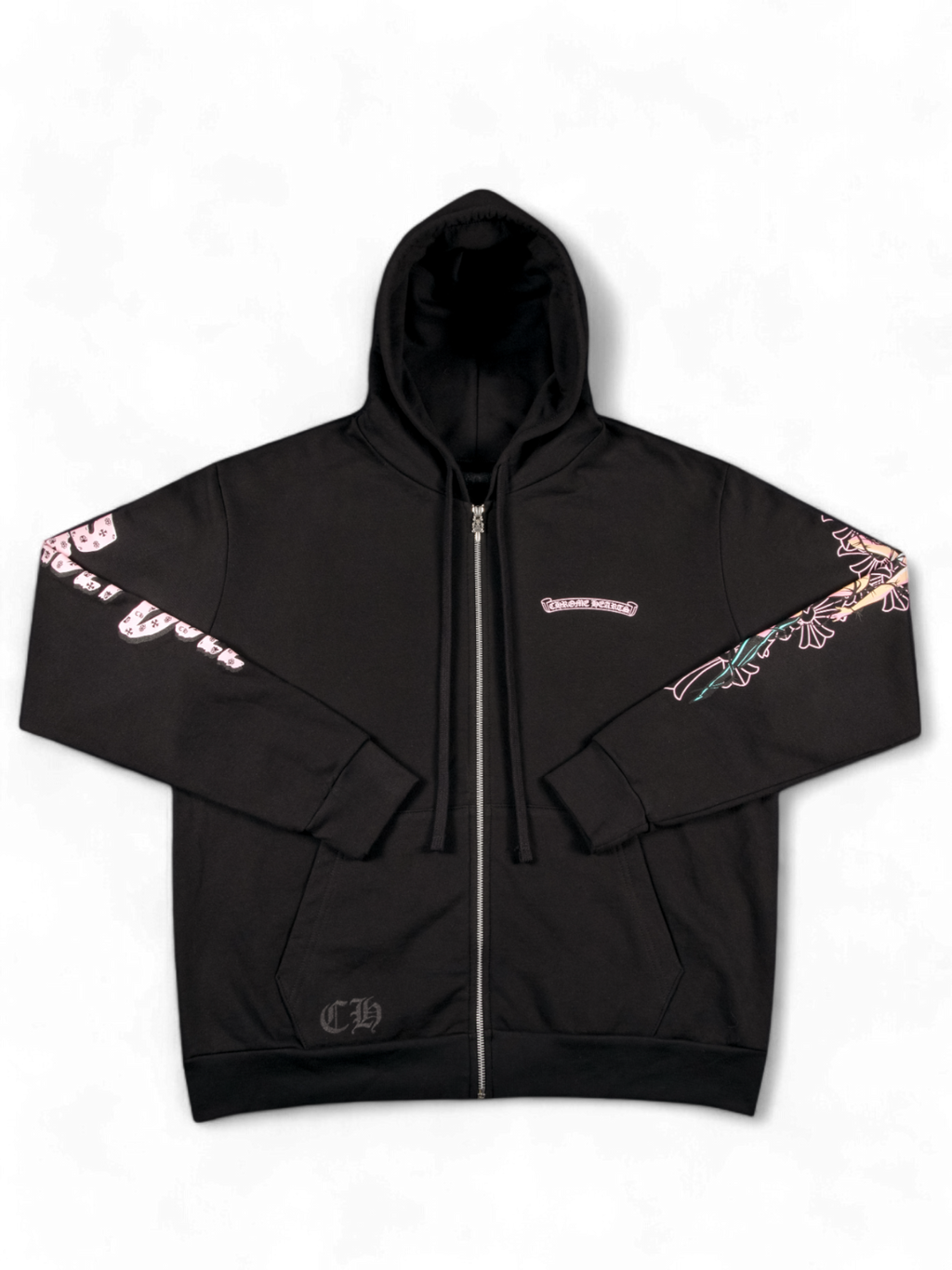 Chrome Hearts Deadly Doll Pink Cross Scroll Logo Zip Up Hoodie