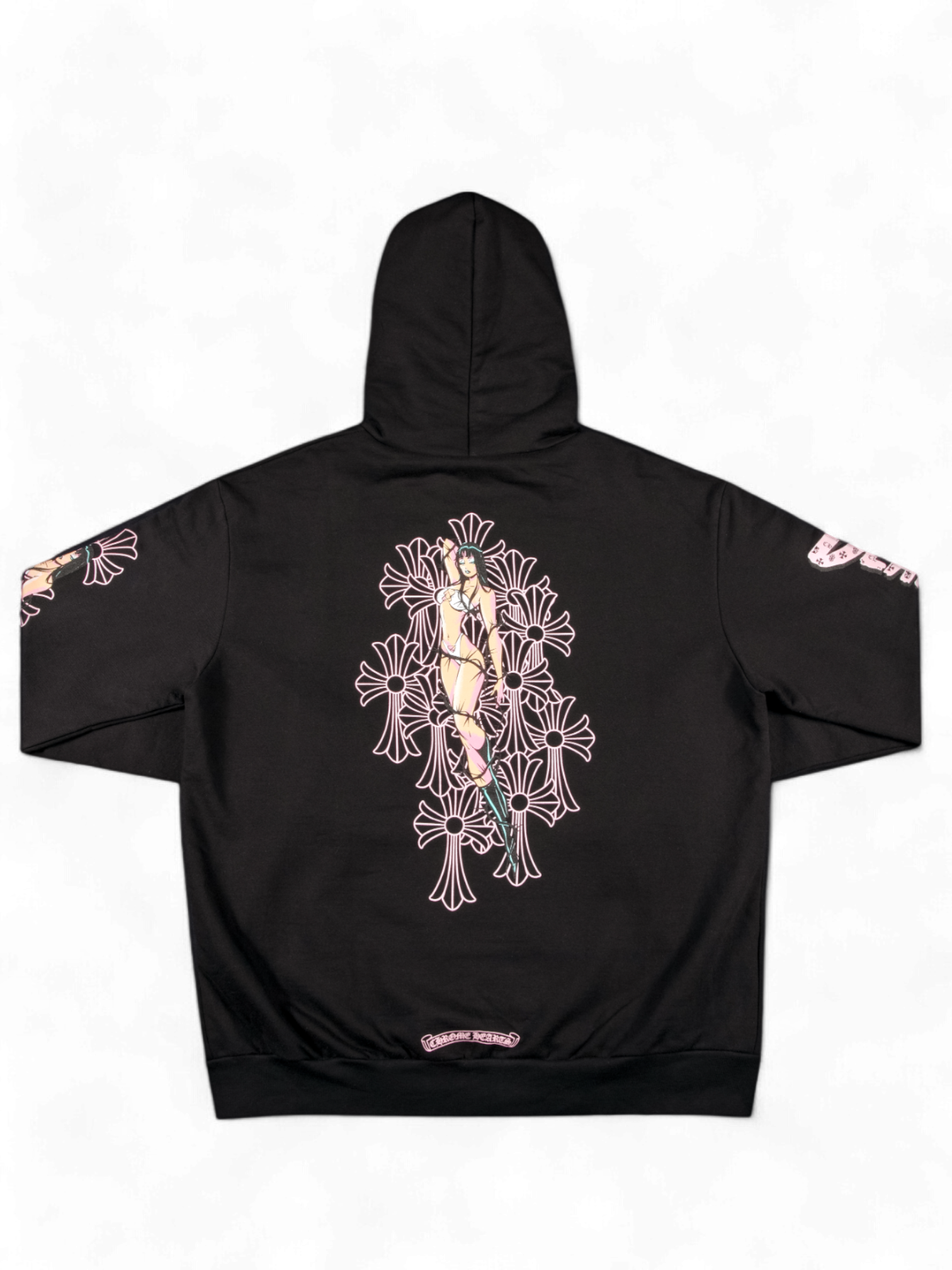 Chrome Hearts Deadly Doll Pink Cross Scroll Logo Zip Up Hoodie