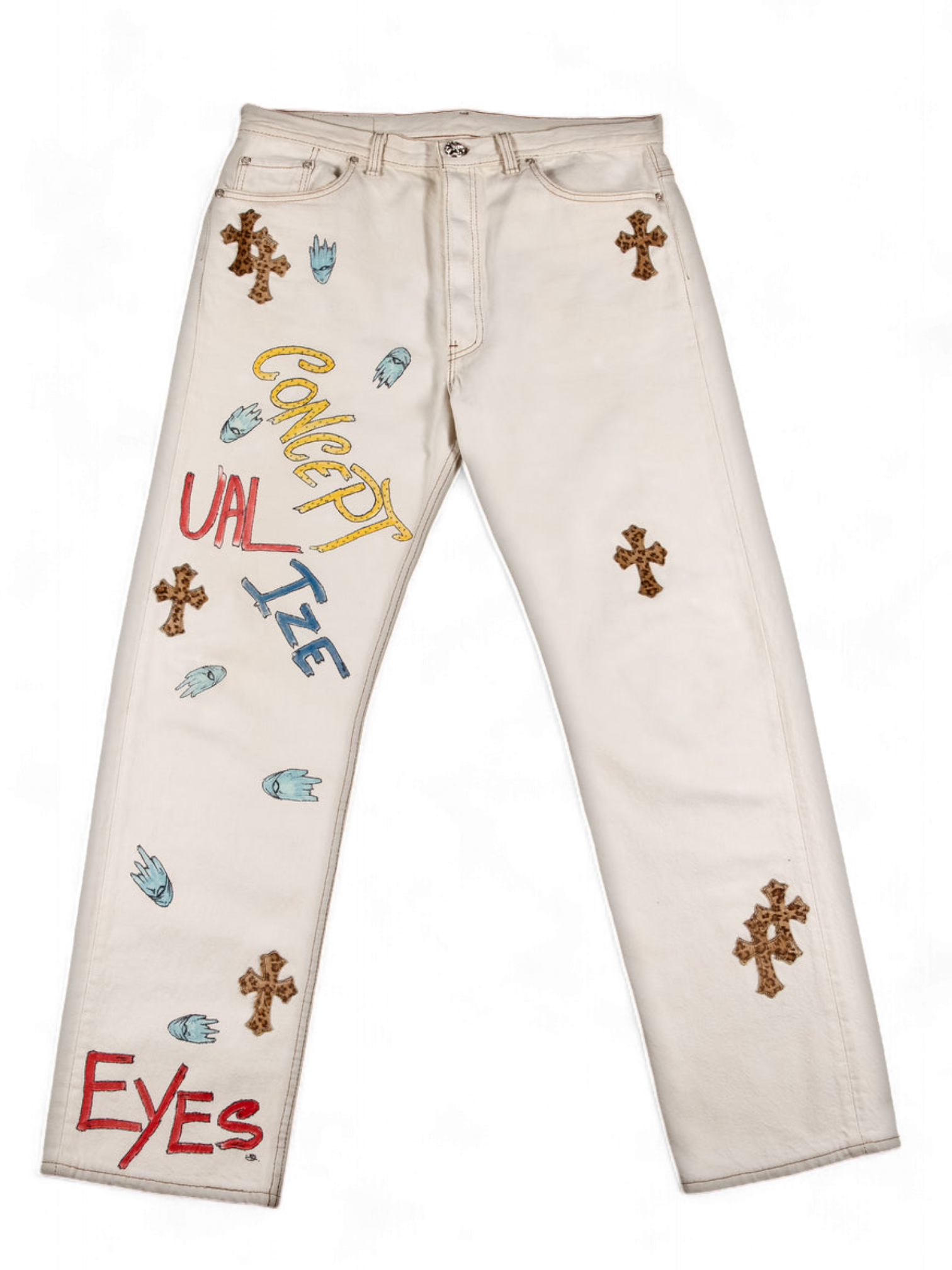 Chrome Hearts Matty Boy Custom Painted Levi's Cross Patch Jeans