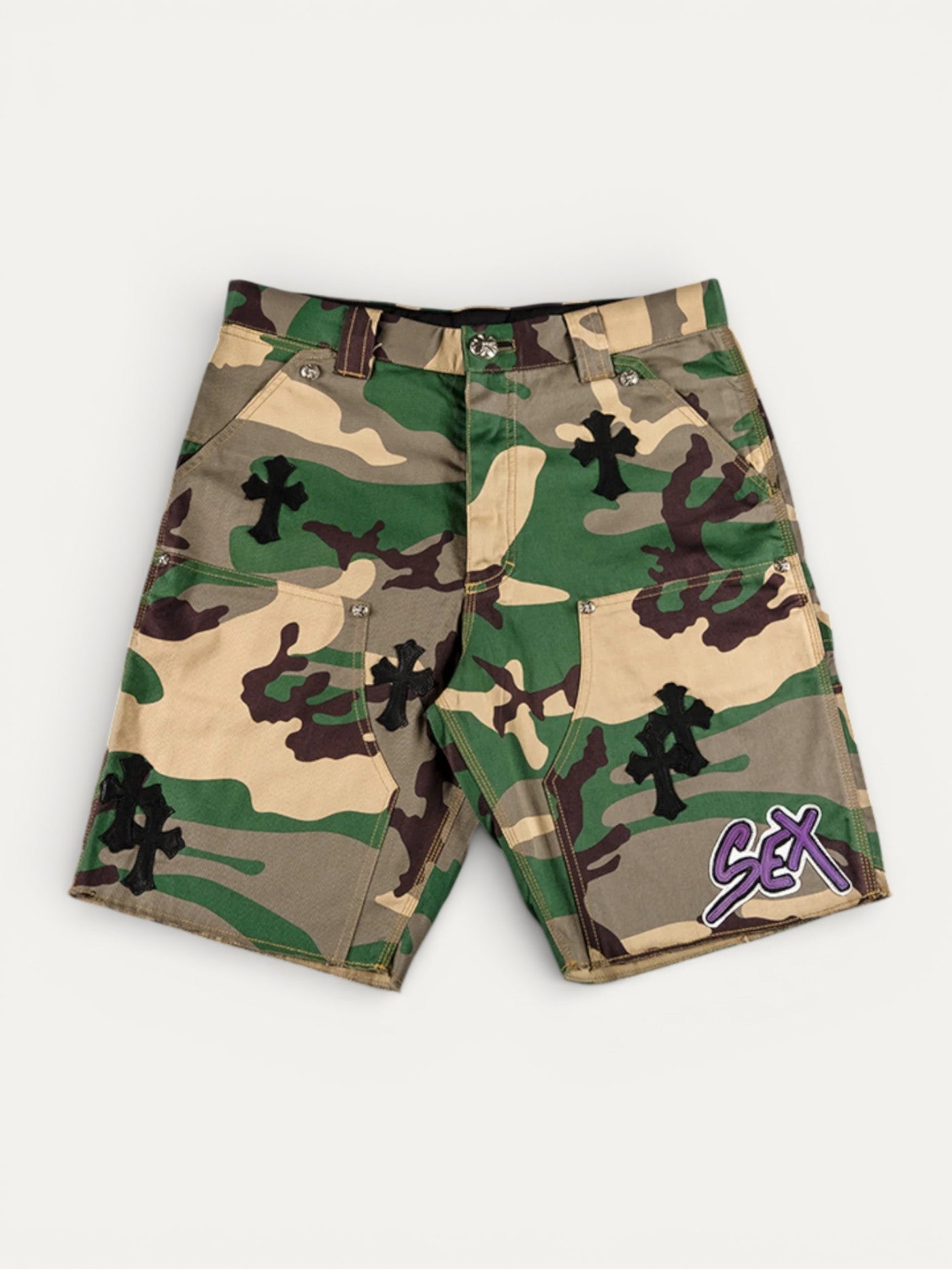Chrome Hearts Matty Boy Cross Patch Sex Records Camo Cargo Shorts