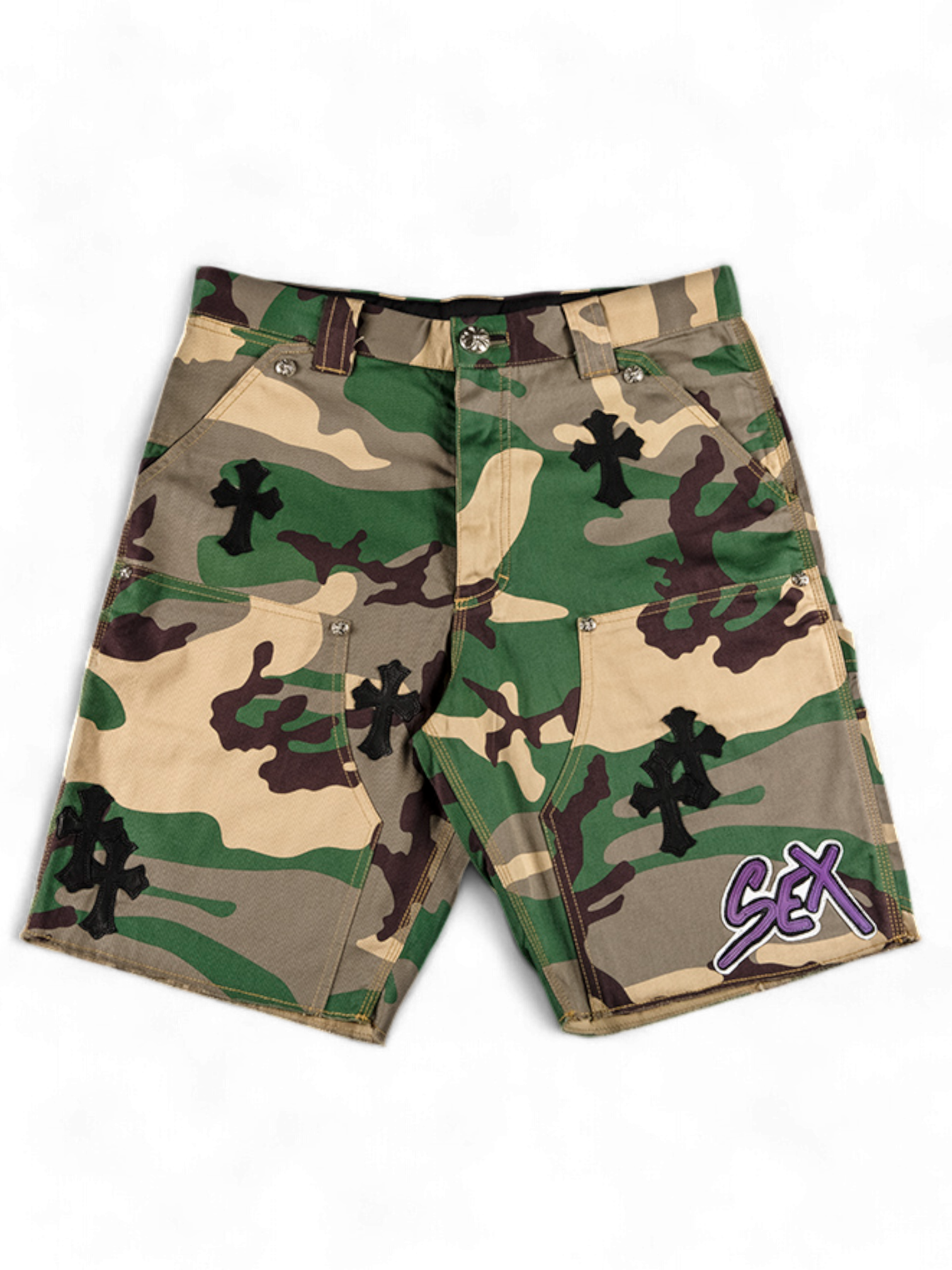 Chrome Hearts Matty Boy Cross Patch Sex Records Camo Cargo Shorts
