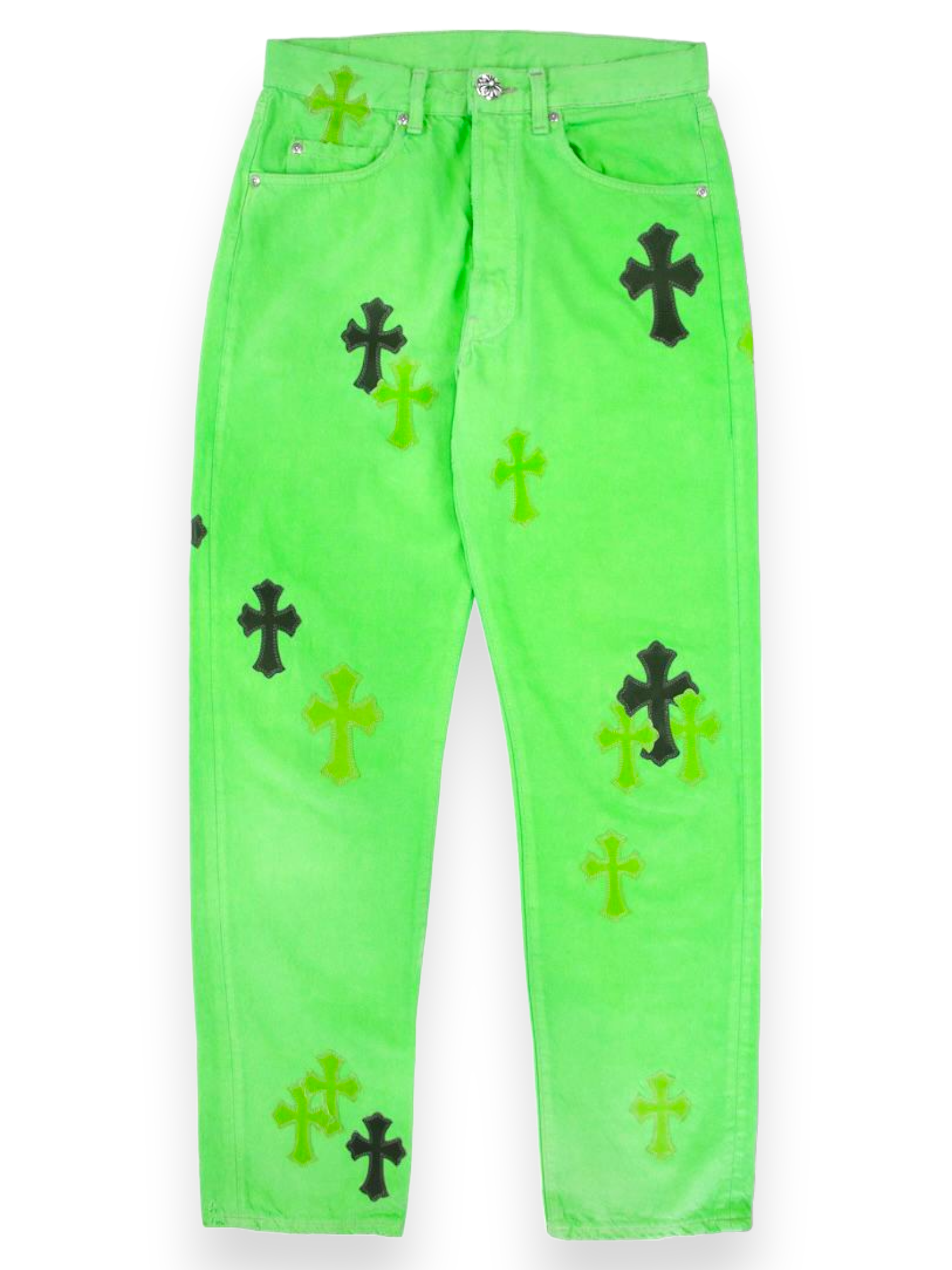 Chrome Hearts Slime Green Black Cross Patch Levi’s Denim Jeans