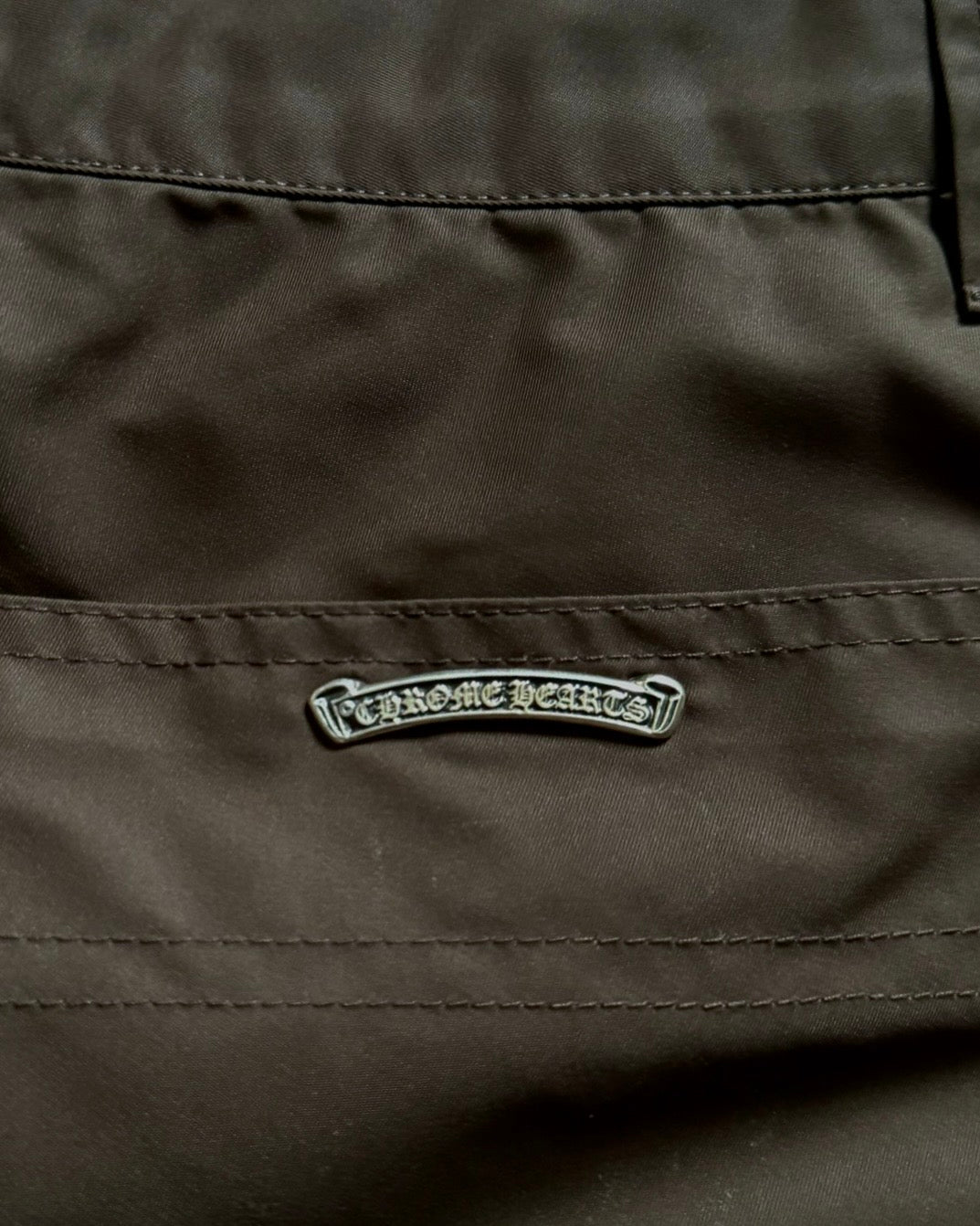 Chrome Hearts Brown Pink Cross Patch Leather Cargo Shorts