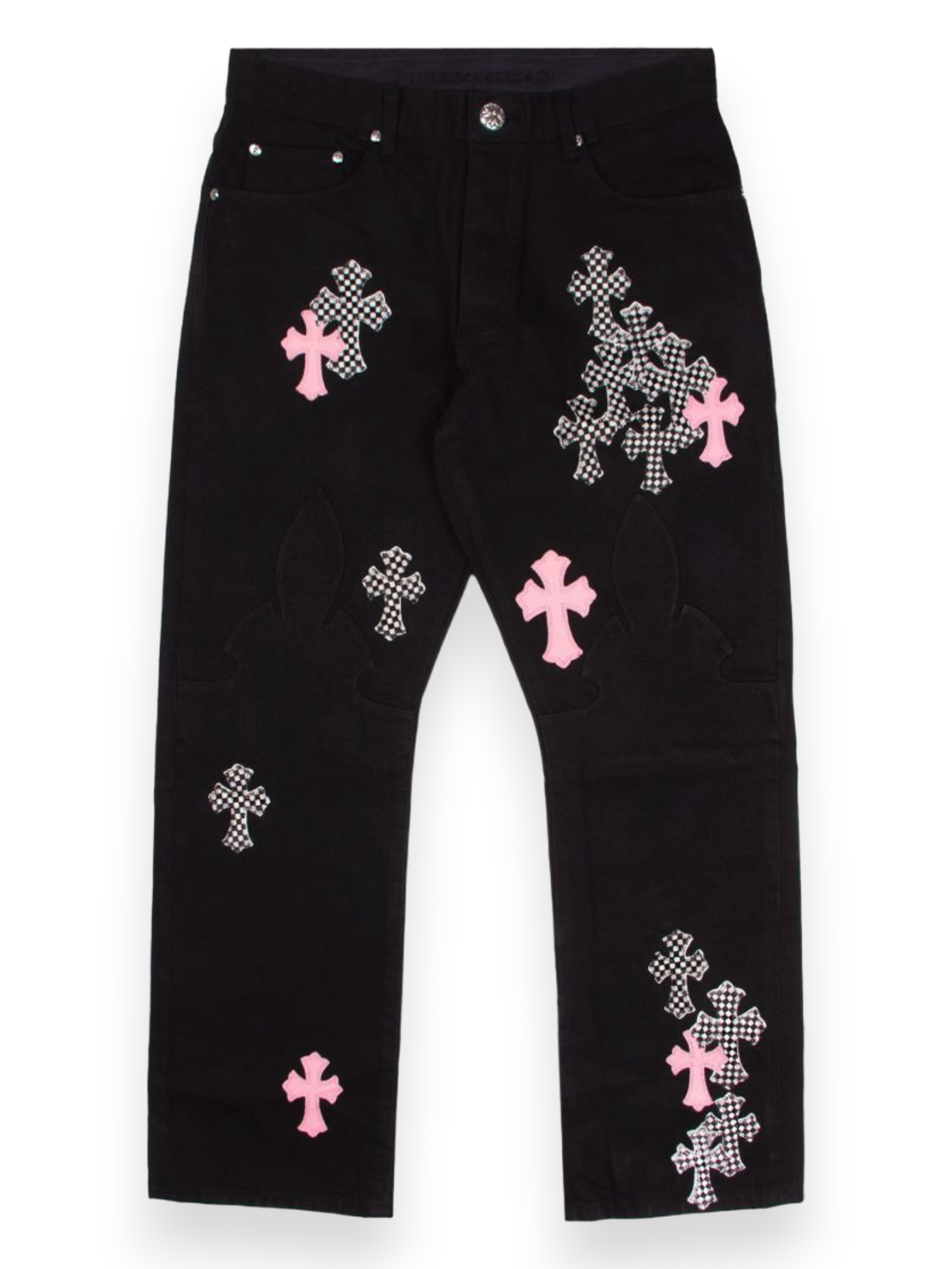 Chrome Hearts Pink Checkered Cross Patch Black Levi’s Denim Jeans