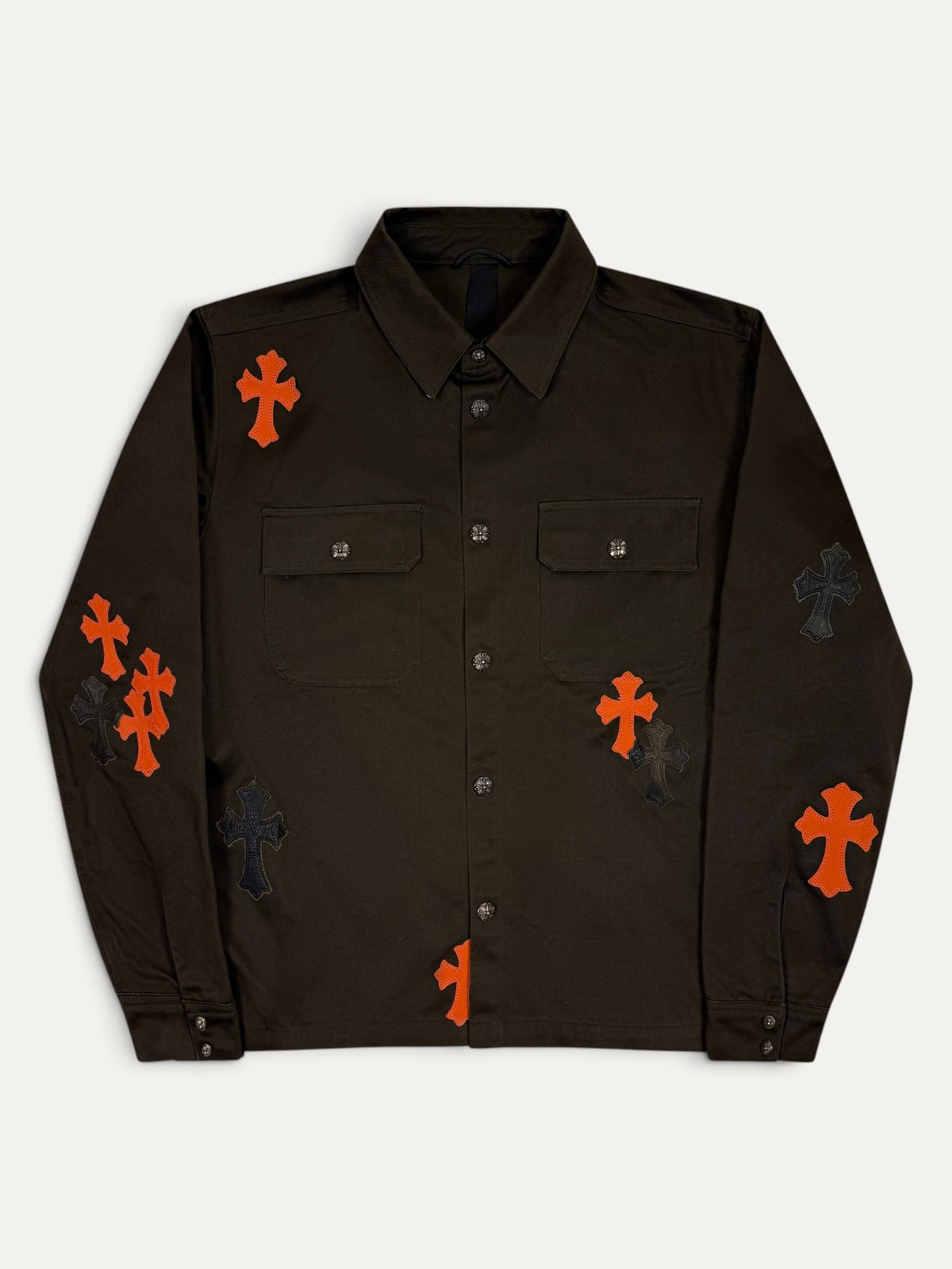 Chrome Hearts Work Dog Orange Leather Cross Patch Shirt Jacket
