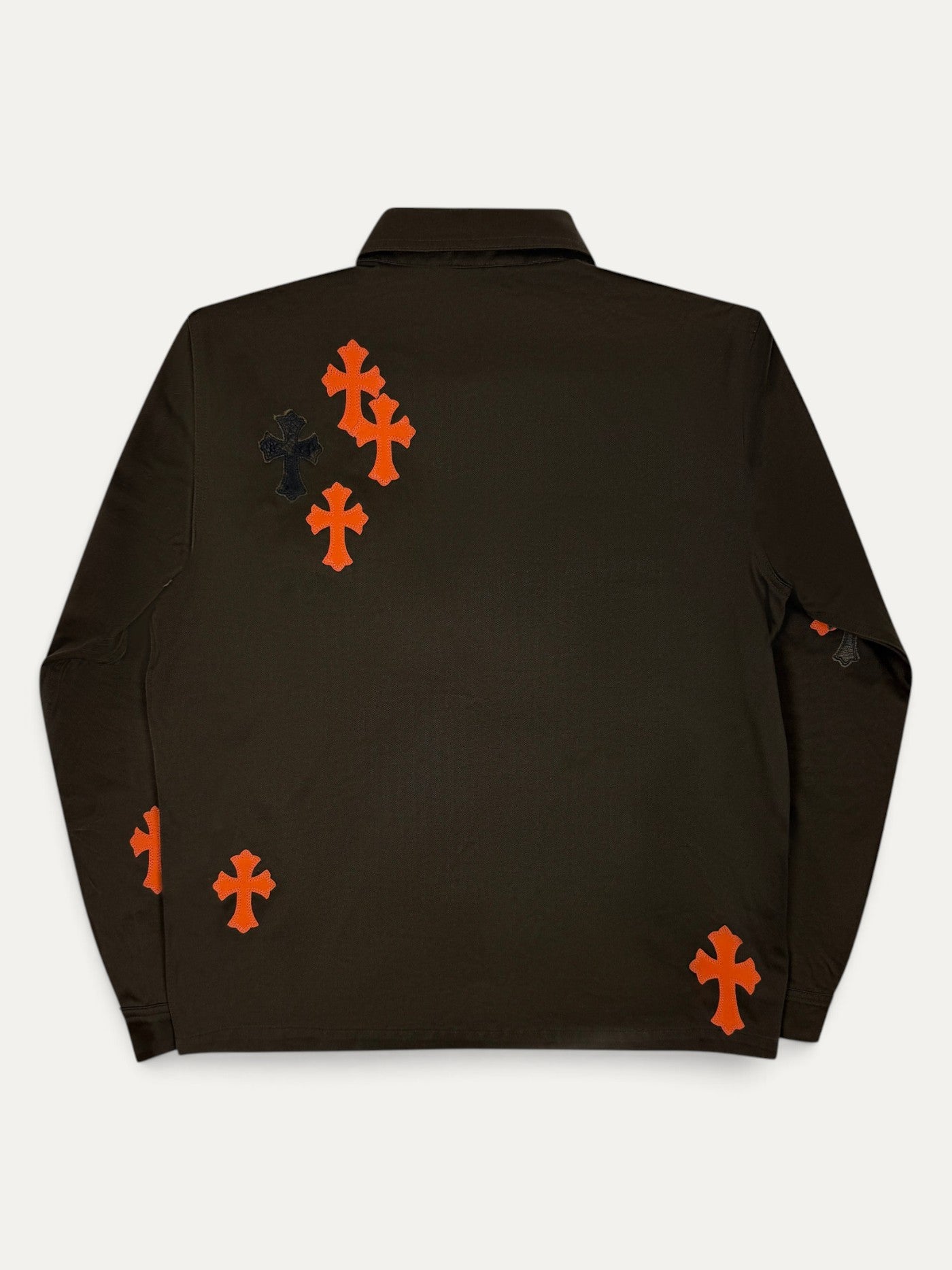 Chrome Hearts Work Dog Orange Leather Cross Patch Shirt Jacket