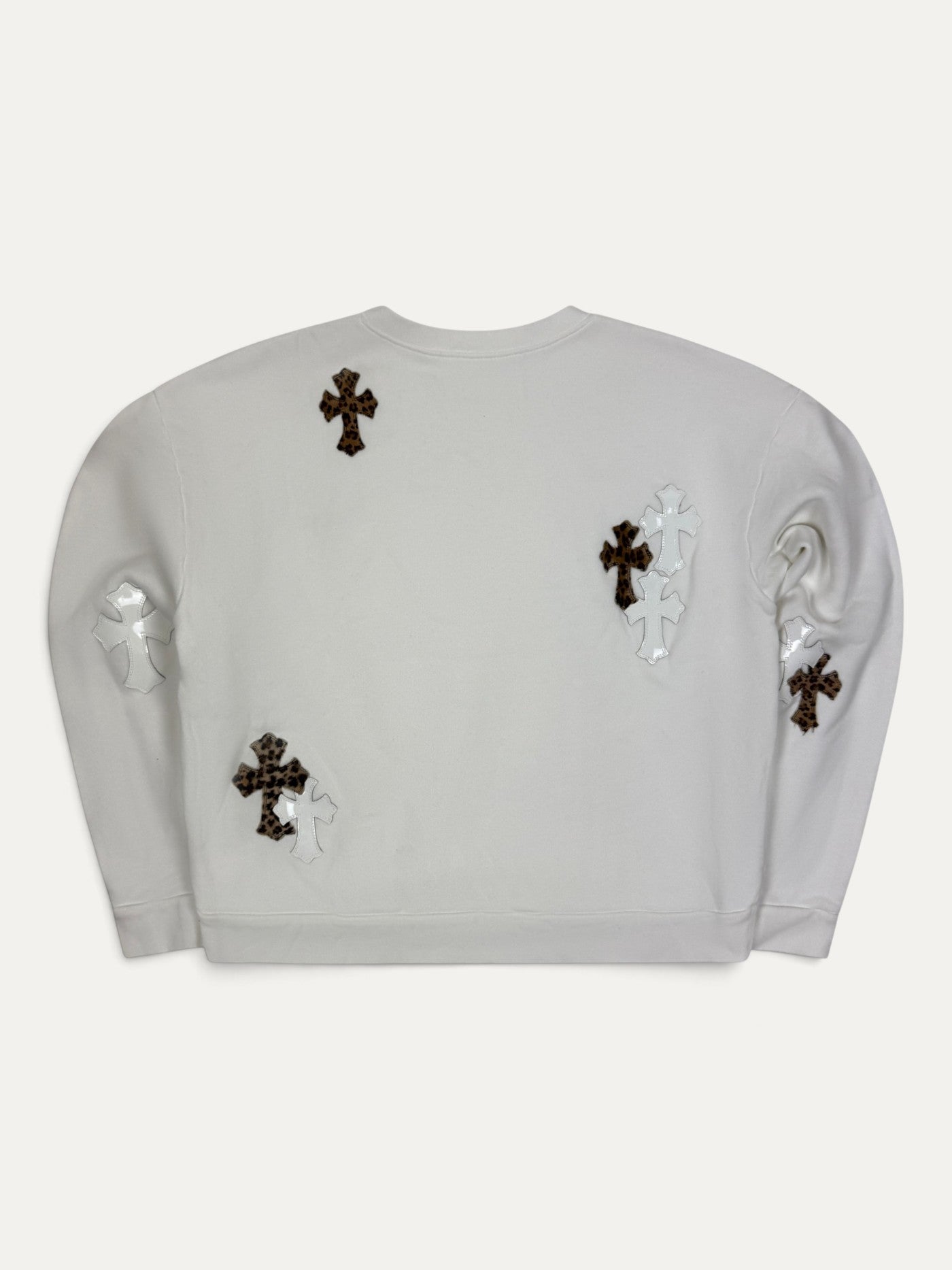 Chrome Hearts White Leopard Cross Patch Crewneck Sweatshirt