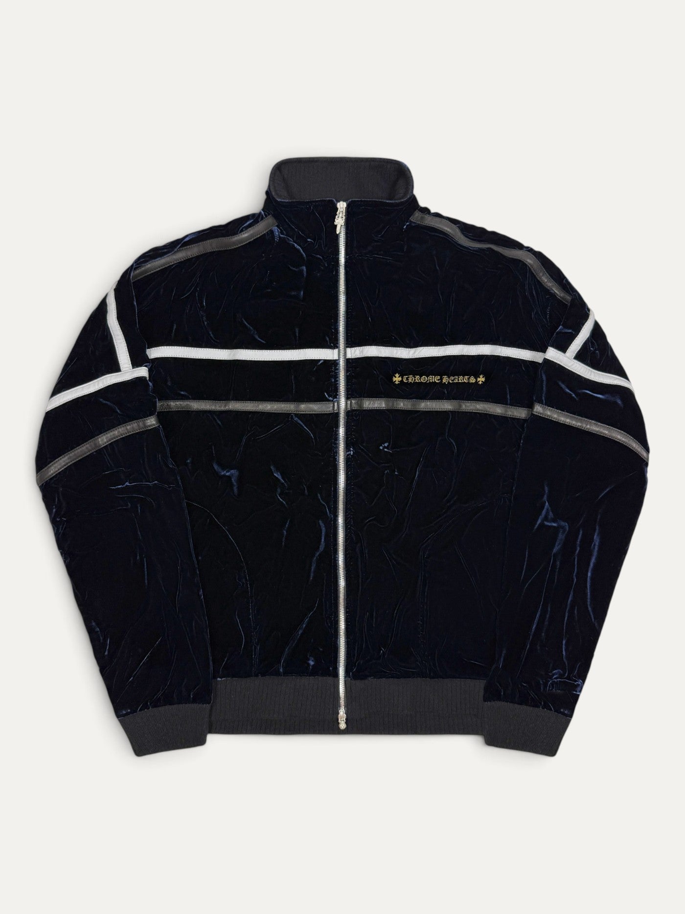 Chrome Hearts Embroidered Leather Patch Velvet Dagger Zip Jacket