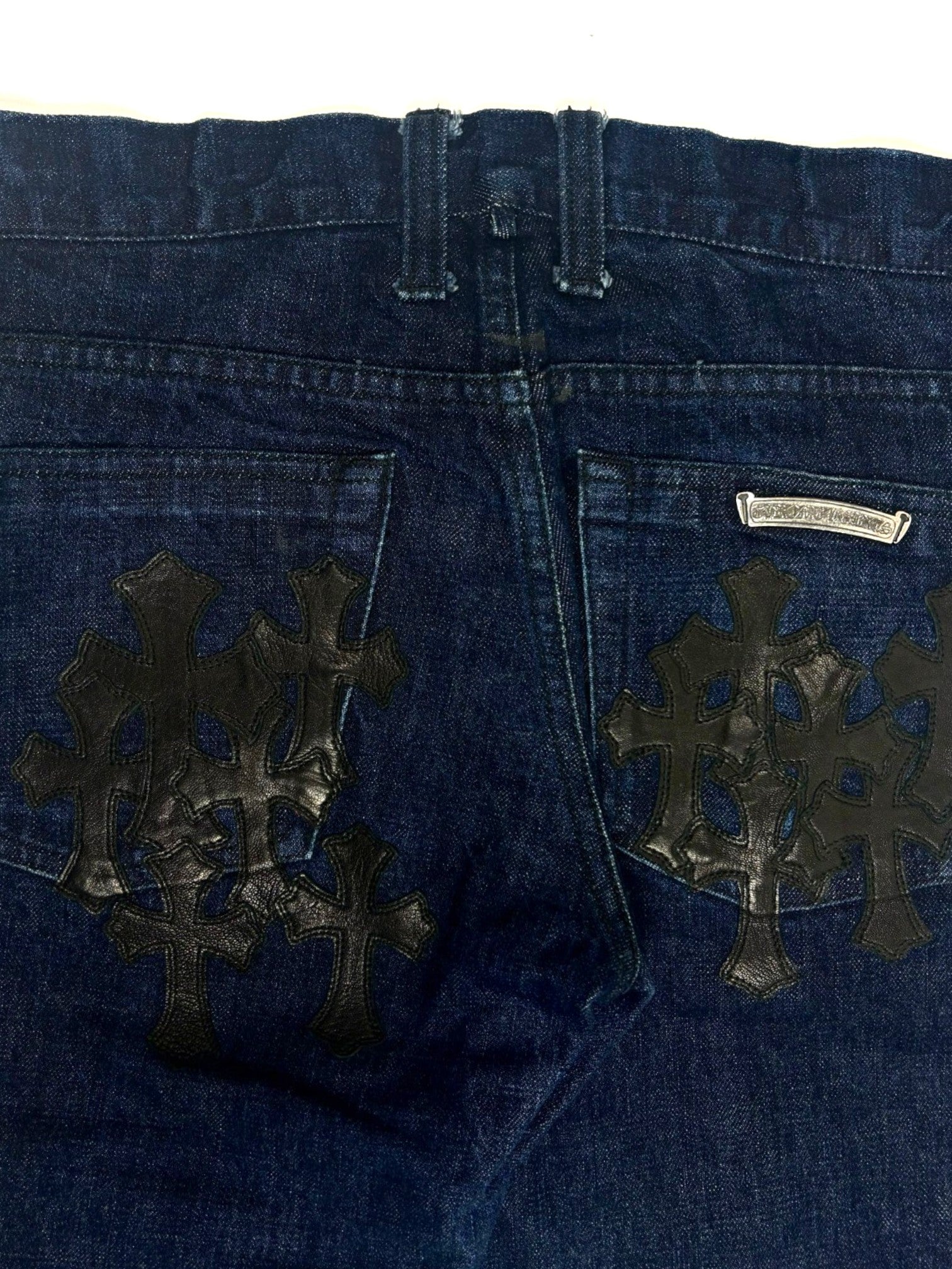 Chrome Hearts Flooded Black Cross Patch Dark Wash Jeans